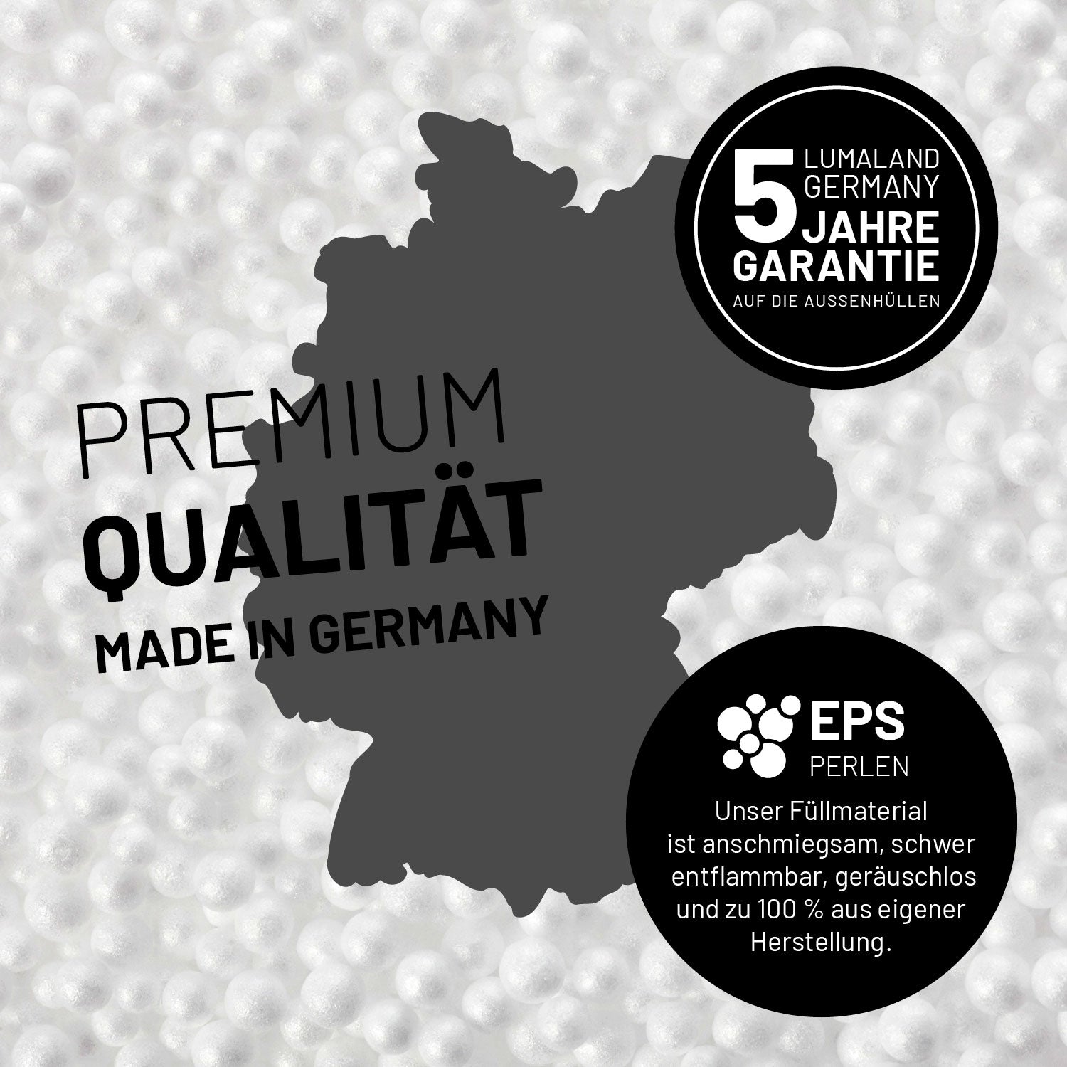 Sitzsack Interior Line (300 L) Hellgrau mit EPS-Perlenfüllung, 5 Jahre Garantie, Premium Qualität, Made in Germany, weich und langlebig.
