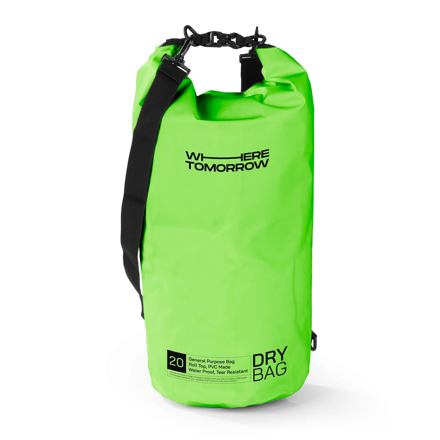 Dry Bag 20L - Style 01 - Grün, wasserdichter, robuster Outdoor-Rucksack mit Rolltop und verstellbarem Schultergurt, ideal für Wasseraktivitäten.