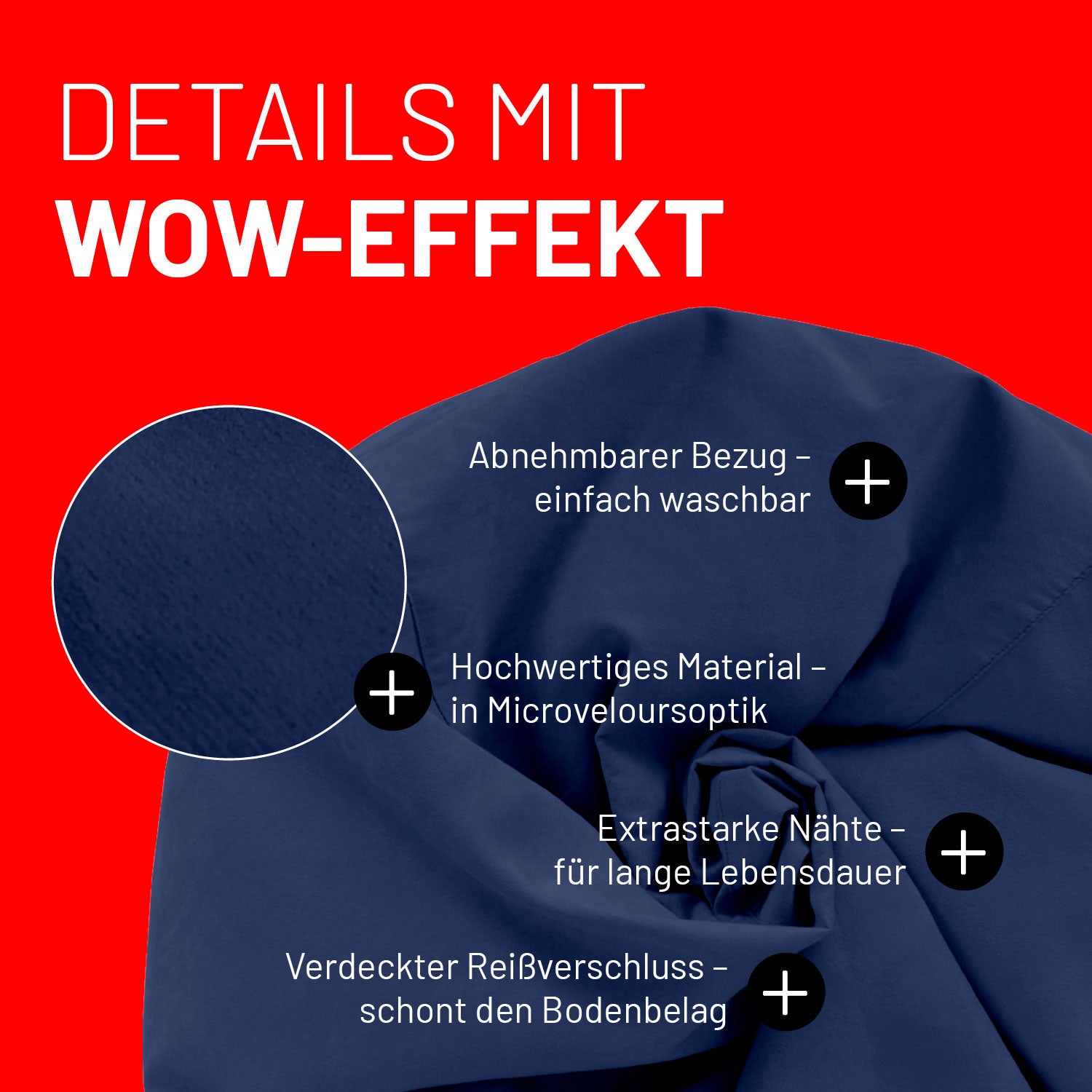 Luxury XL Sitzsack (120 L) Dunkelblau mit abnehmbarem, waschbarem Bezug und hochwertiger Microveloursoptik von Lumaland.