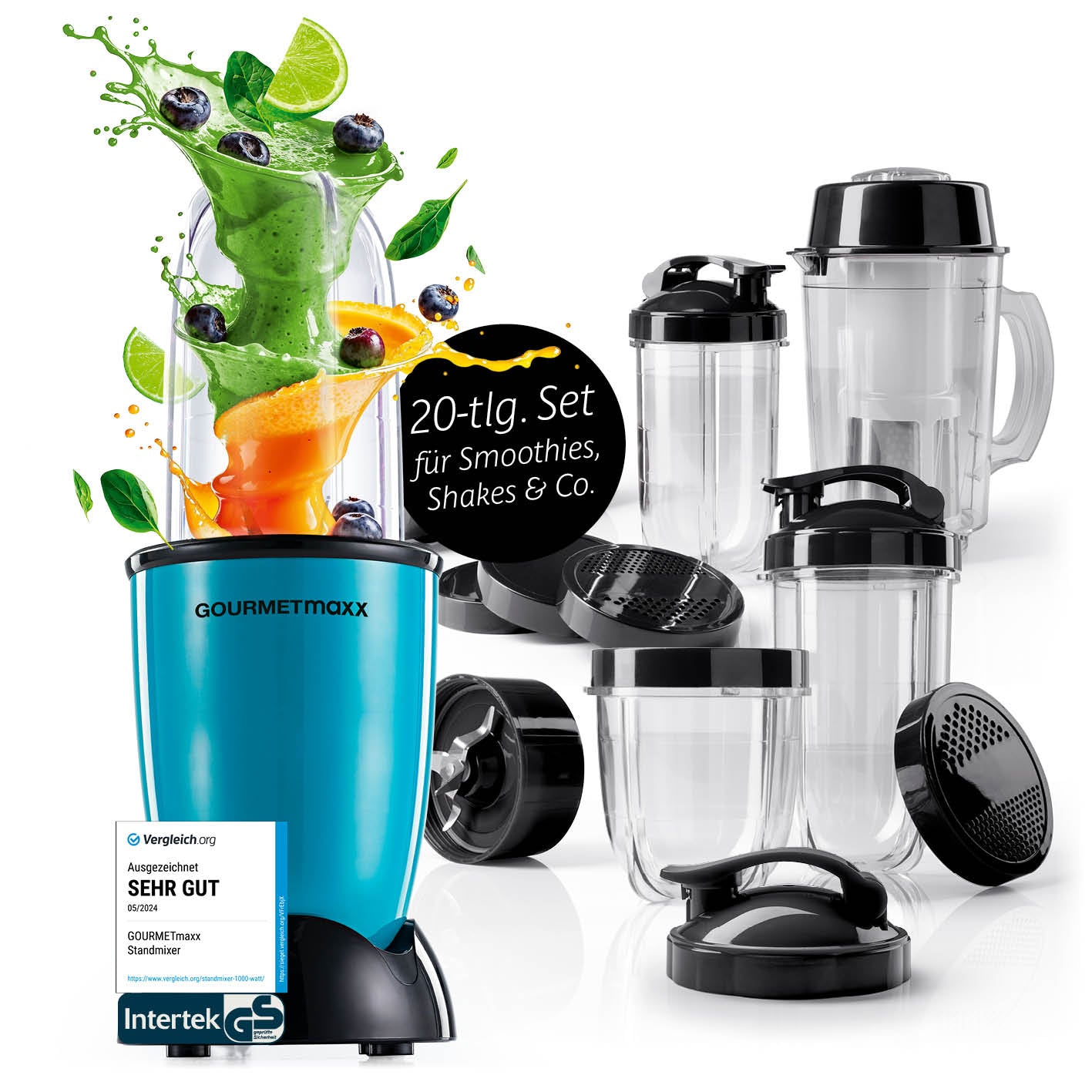 Mr. Magic Power 400 Pro mit Zubehörset XL - Grün/Schwarz Standmixer mit umfangreichem Set für Smoothies und Shakes.