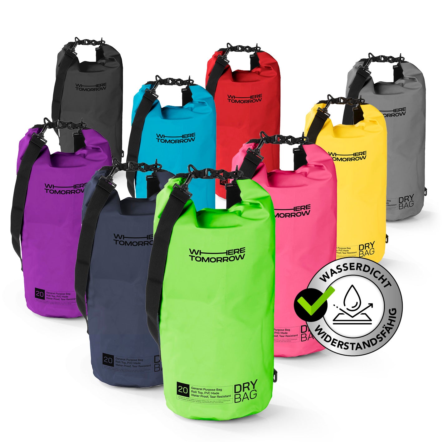Dry Bag 20L - Style 01 - Grün, wasserdichter, robuster Outdoor-Rucksack mit verstellbarem Schultergurt und Rolltop-Verschluss, ideal für Abenteuer