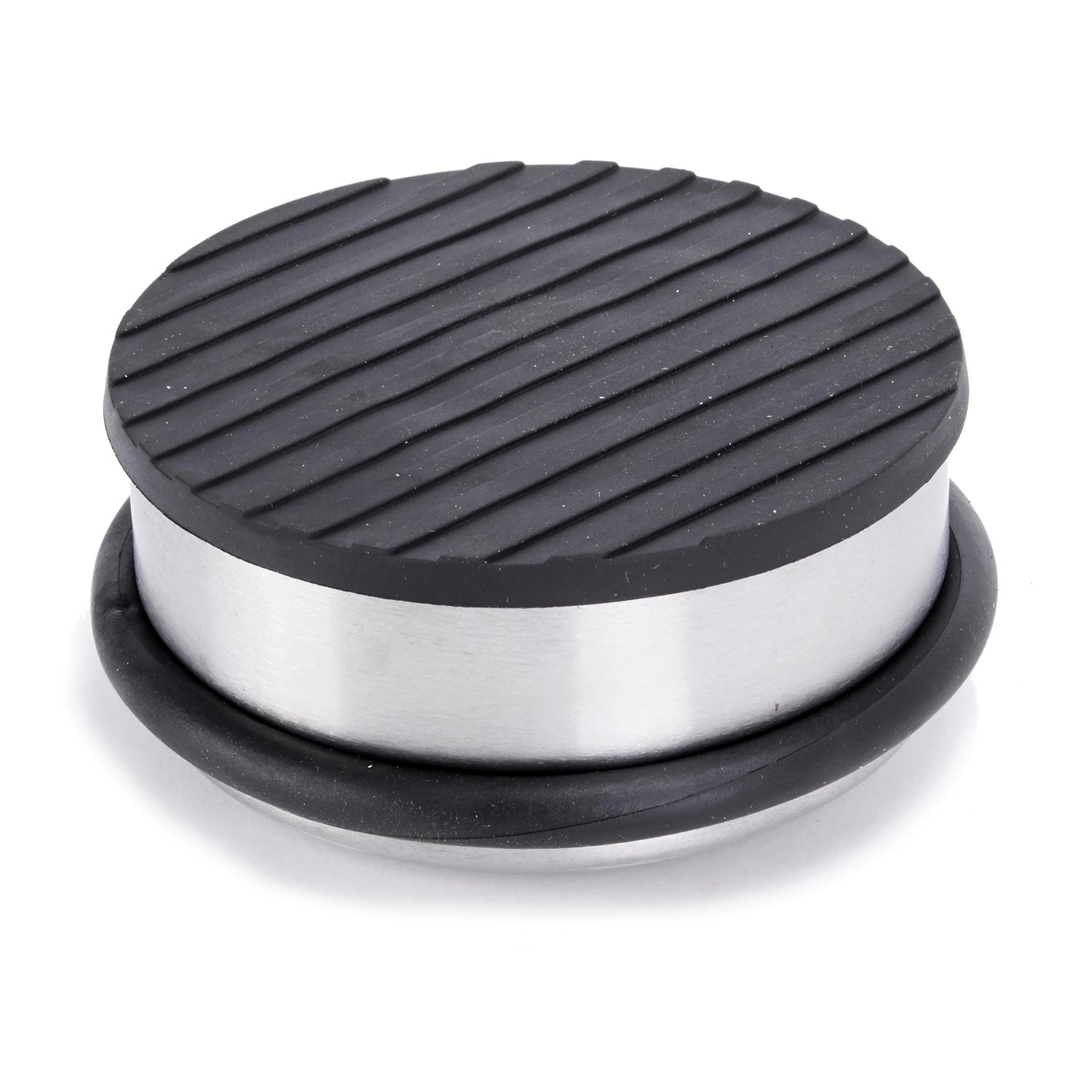 Edelstahl Türstopper Chrom-Design flach - 8 Stück, verchromt, silber, ca. 1,2 kg Gewicht, rutschfeste Gummiauflage