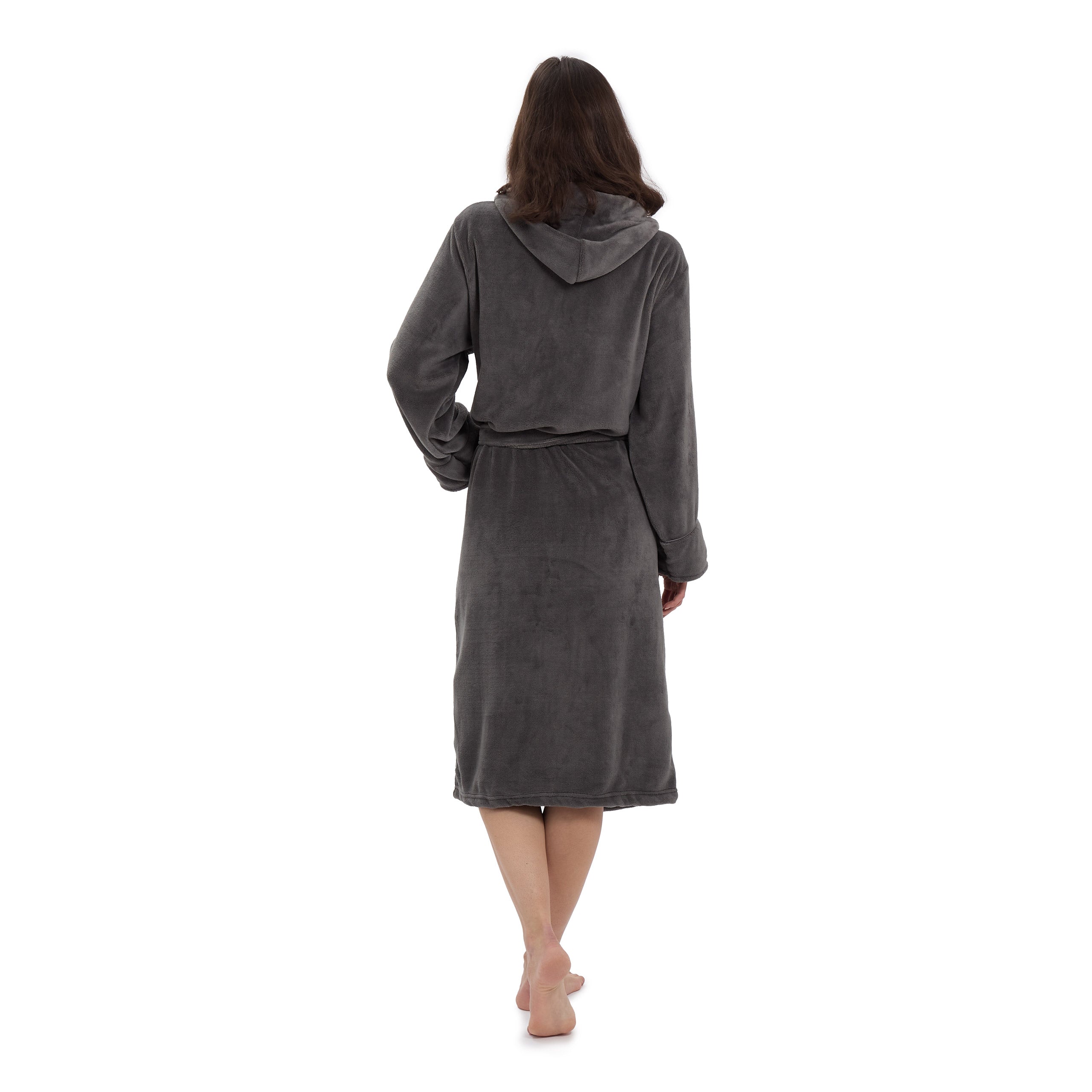Luxury Mikrofaser Bademantel mit Kapuze für Damen und Herren in Grau, Größe S, warm, flauschig und schnelltrocknend.