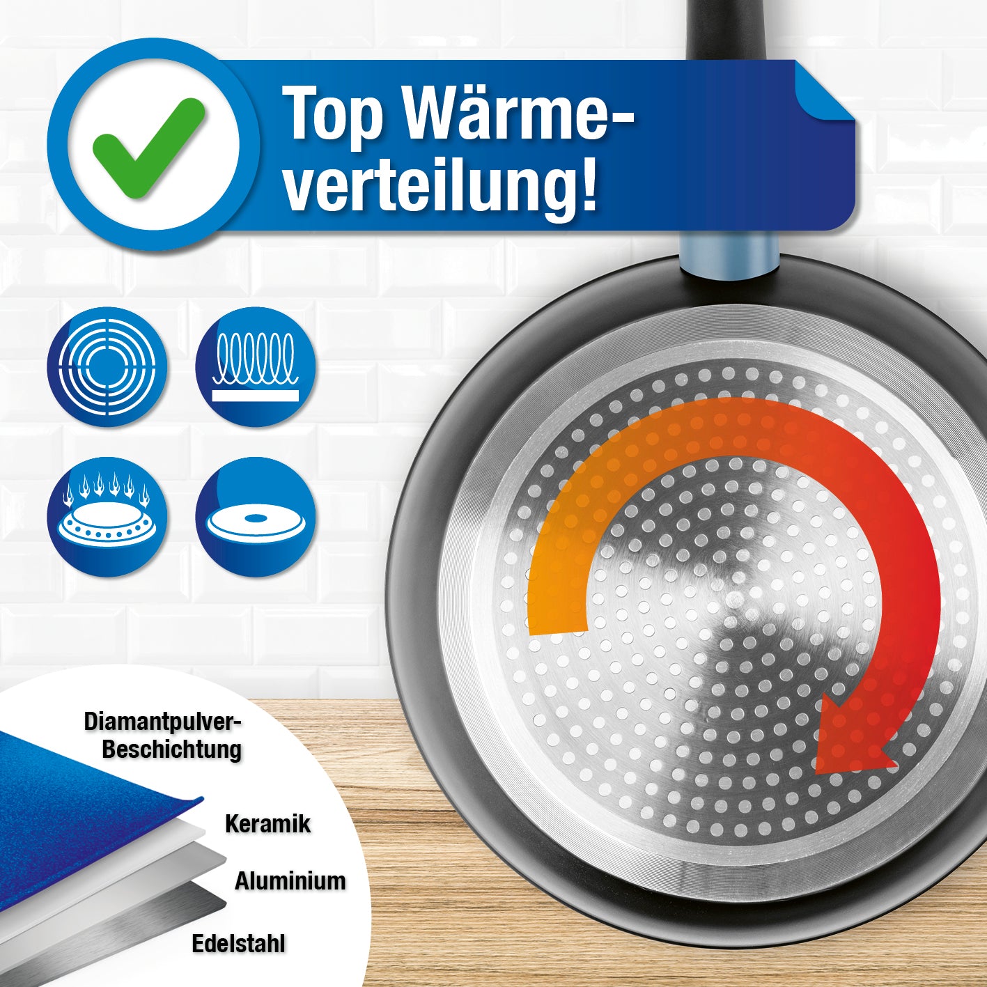 Koch- und Bratset von BRATmaxx mit optimaler Wärmeverteilung, Diamantpulverbeschichtung und Antihaftbeschichtung für fettarmes Braten.