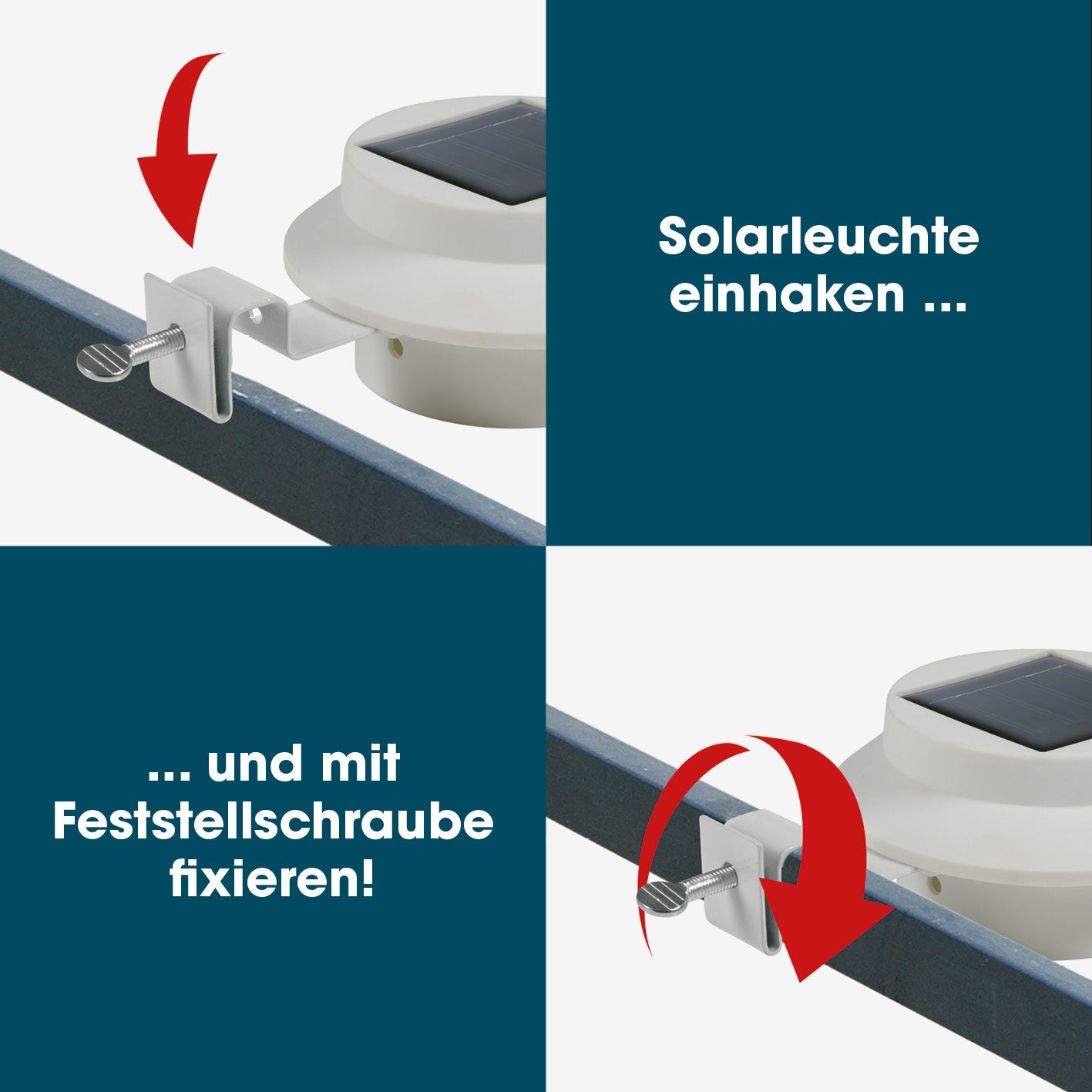 Dachrinnen-Leuchten - 3er-Set mit Solar, einfaches Einhaken und Fixieren an Dachrinne oder Gartenzaun für bis zu 8 Stunden Licht.