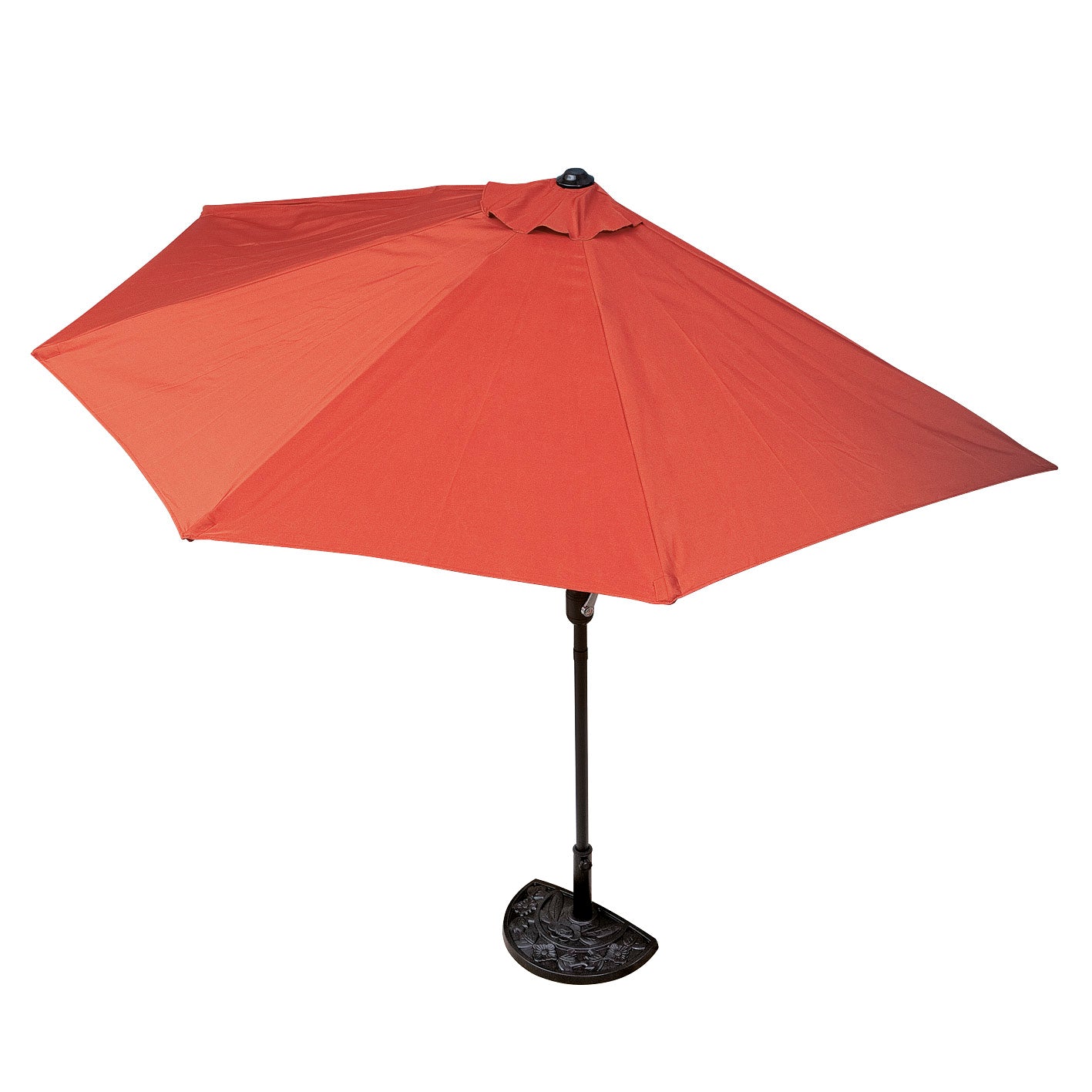 Sonnenschirm mit UV-Schutz mit Sonnenschirmfuß - halbrund 270x140 cm - terracotta für Balkon und Terrasse mit Handkurbel und nostalgischem Fuß