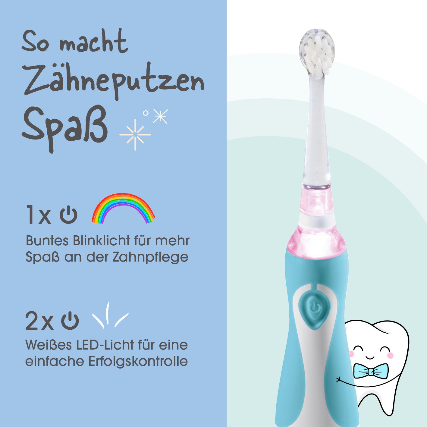 Elektrische Kinder-Zahnbürste mit Smart Timer - Ab 6 Monate* - Blau/Weiß mit Blinklicht und LED für spielerische Zahnpflege.