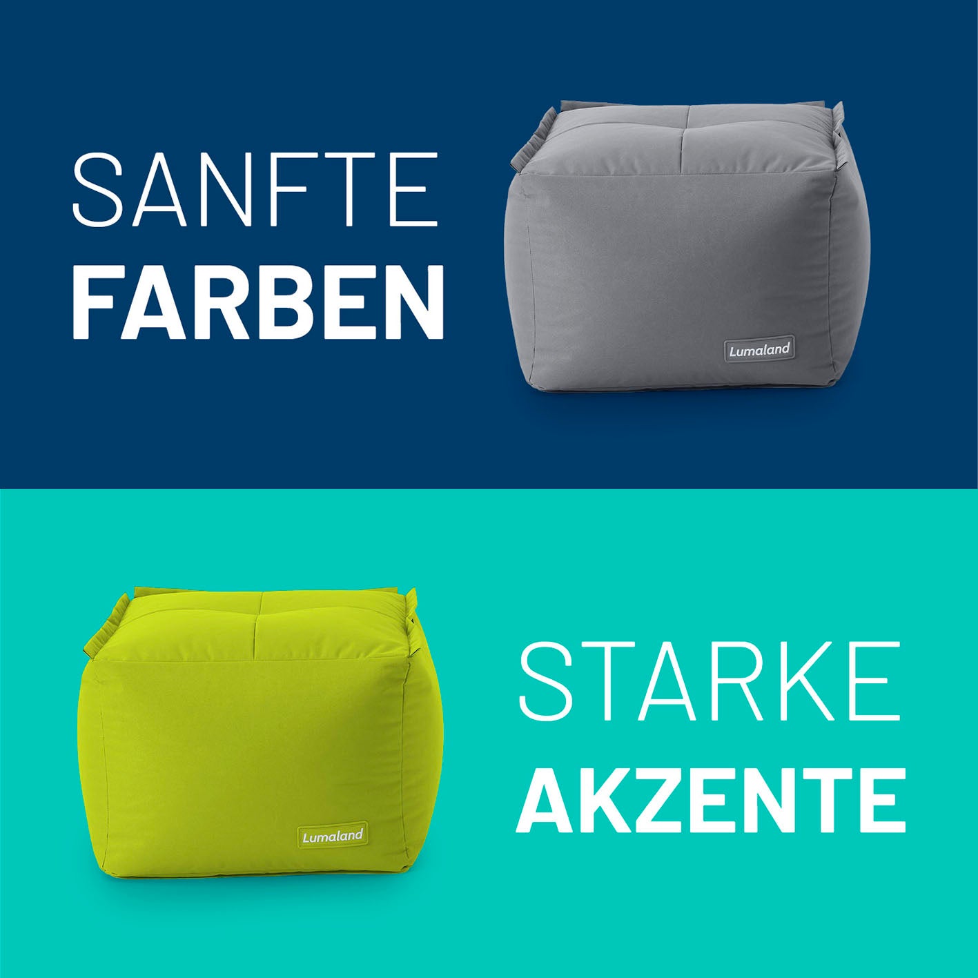 Sitzsack-Hocker (200 L) - Modulares System in Apfelgrün und Grau, vielseitig, robust, für indoor & outdoor.