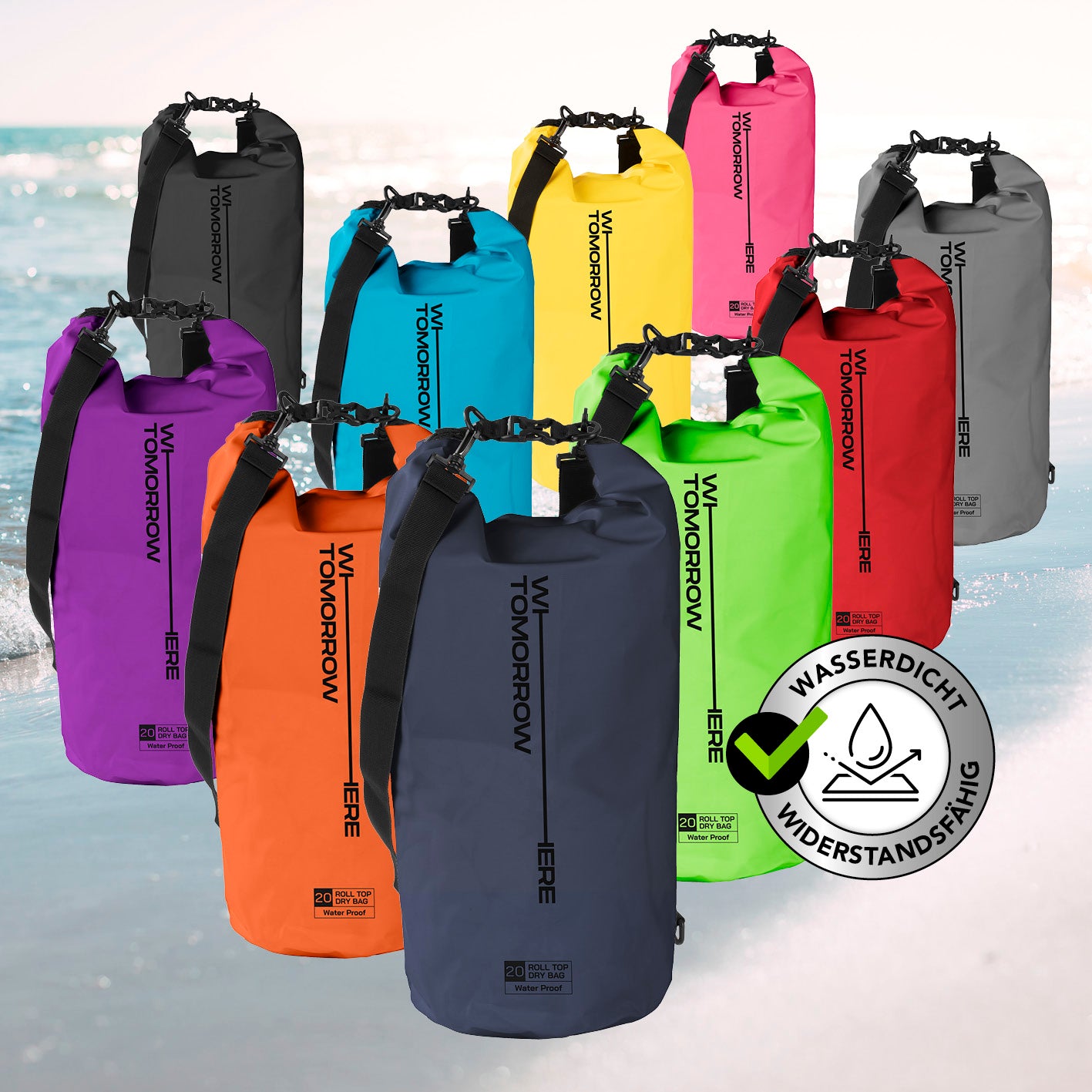 Dry Bag 20L - Style 02 - Dunkelblau wasserdichter, robuster Outdoor-Rucksack mit UV-Schutz und Rolltop-Verschluss für Abenteuer.