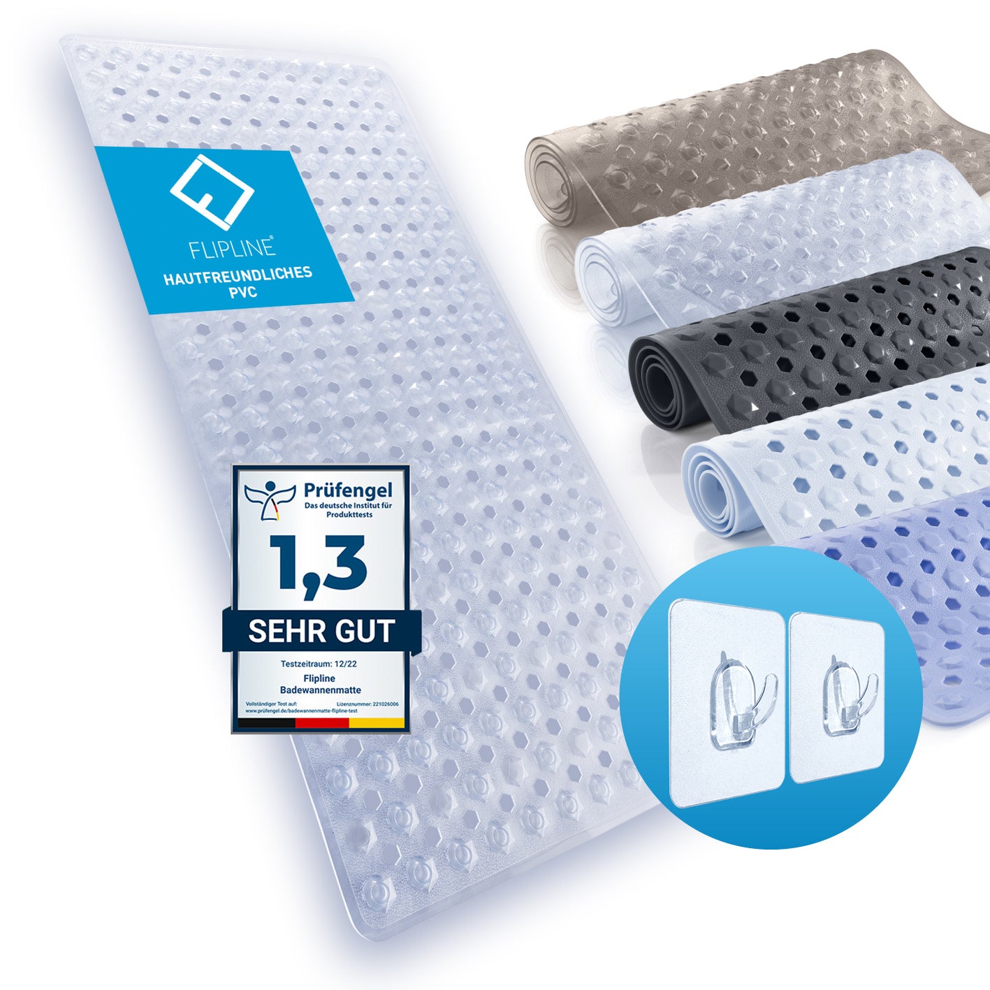 Badewannenmatte 88 x 40 cm – Transparent mit rutschfester PVC-Oberfläche und Saugnäpfen für sicheren Halt im Bad.