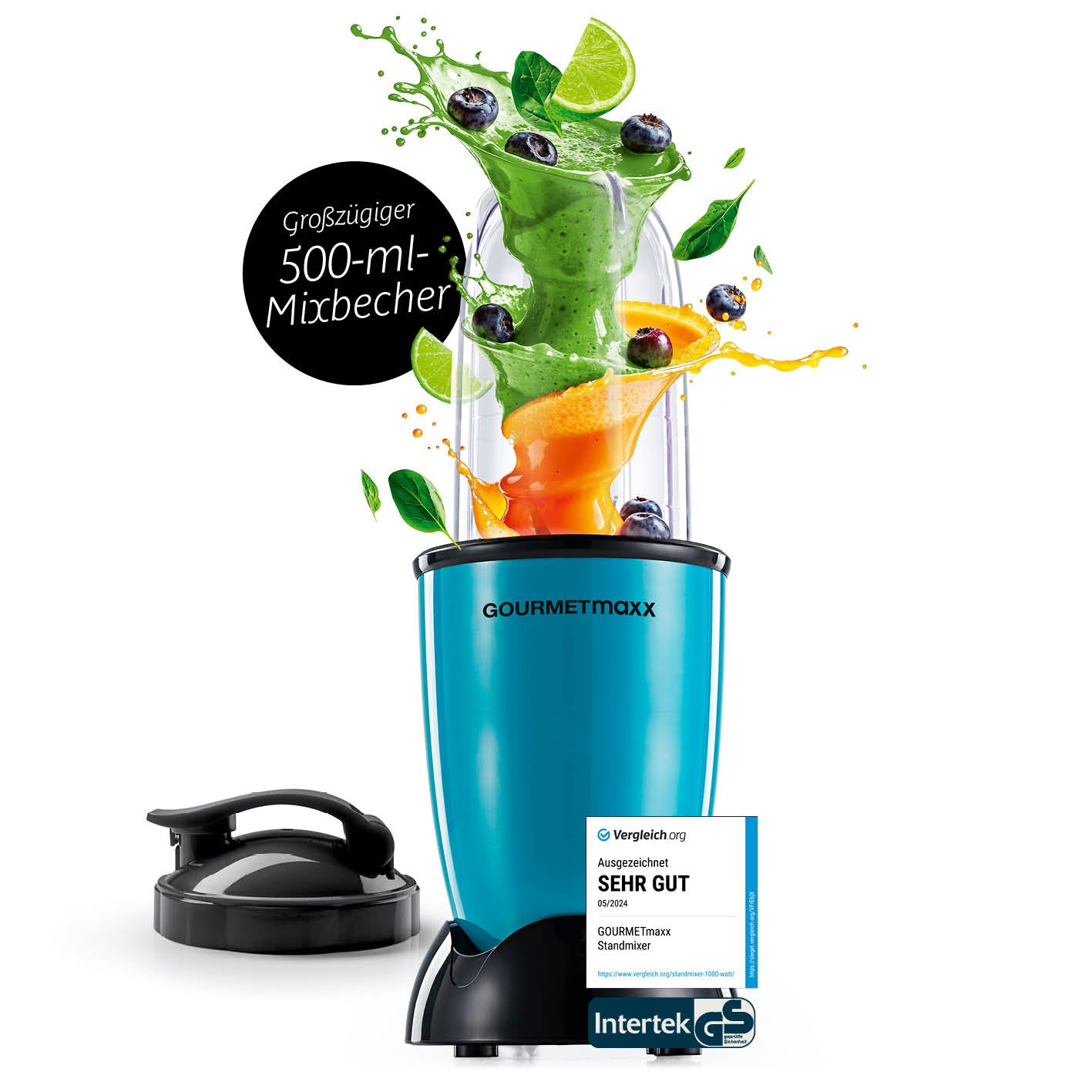 Mr. Magic Power 400 Pro Basis-Set M Grün/Schwarz mit 500 ml Mixbecher und kraftvollem 400-W-Motor für feine Mixergebnisse.