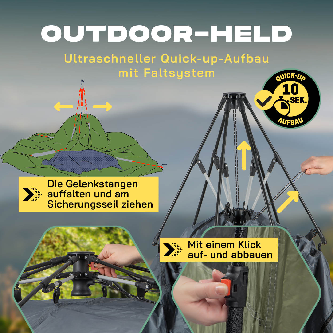 Pop-up-Duschzelt für 2 Personen - grün/grau mit ultraschnellem Quick-up-Faltsystem für Aufbau in 10 Sekunden.