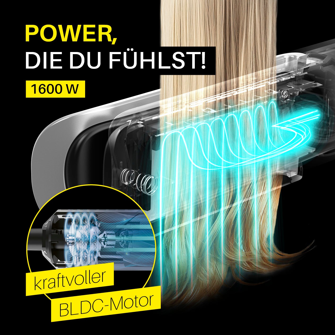 STYLE & SHINE by VITALmaxx Straight & Air Styler mit 1600 W kraftvollem BLDC-Motor für schnelles Trocknen und glattes Haar.
