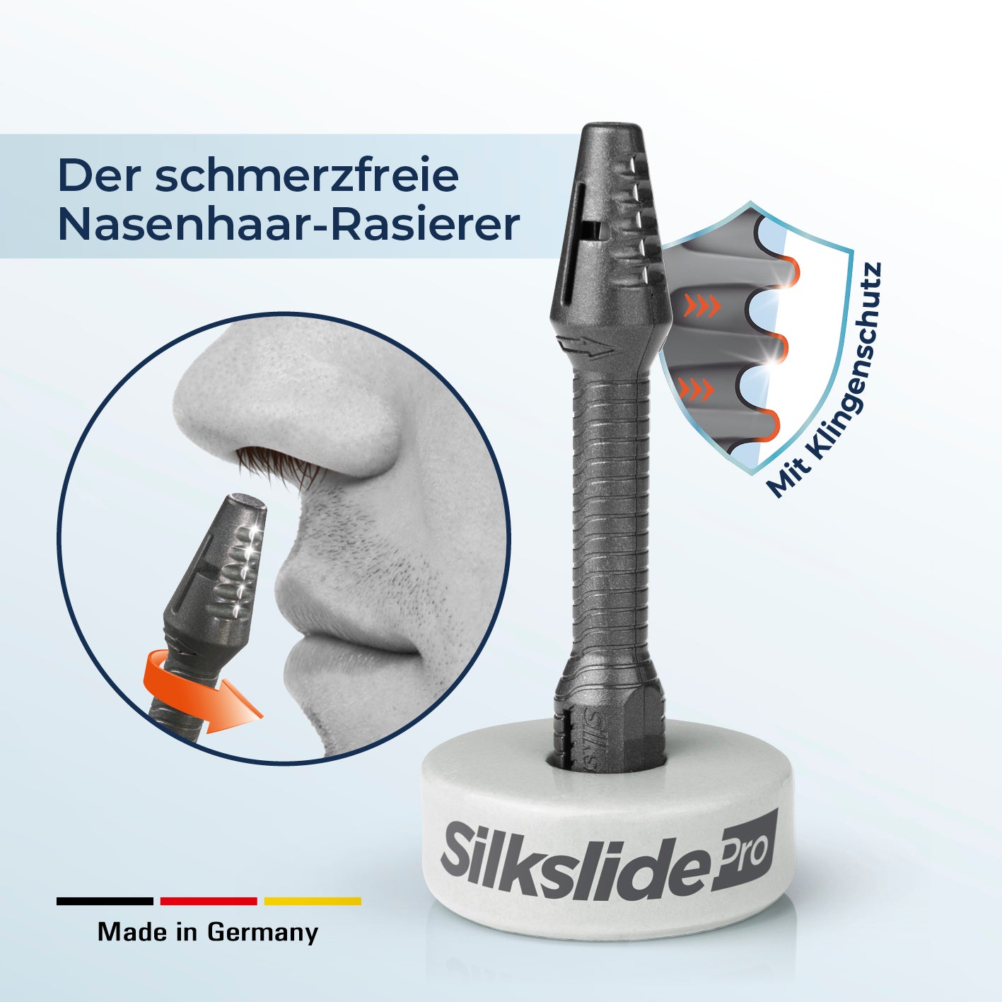 Nasenhaartrimmer - Nasierer inkl. Keramikständer, schmerzfrei, mit Klingenschutz, Qualitätsklingen aus Solingen, wiederverwendbar und hygienisch.