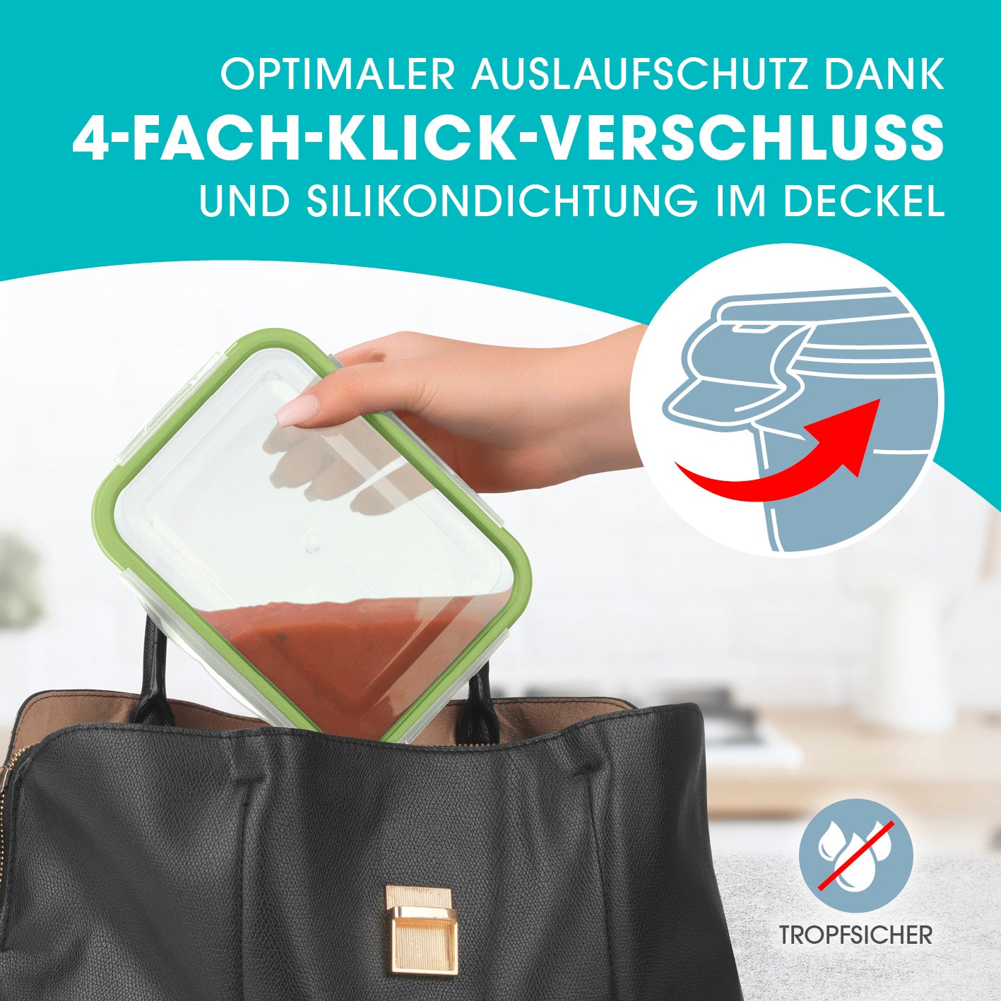Frischhaltedosen Klick-it - 56-tlg. mit 4-fach-Klick-Verschluss und Silikondichtung, tropfsicher und auslaufsicher.