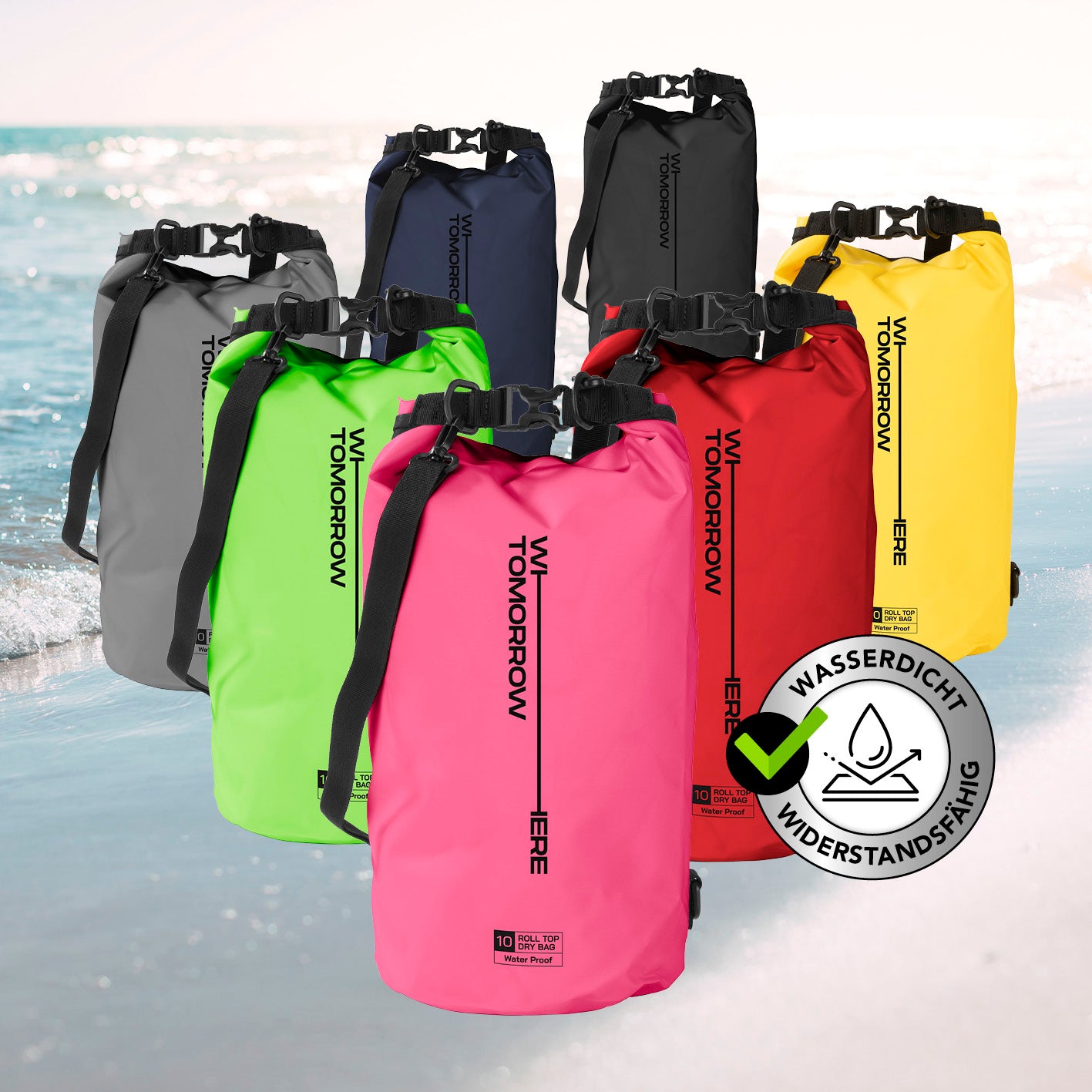 Dry Bag 10L - Style 02 - Pink, robuster, wasserdichter Dry Bag mit UV-Schutz und verstellbarem Schultergurt für Outdoor-Abenteuer.