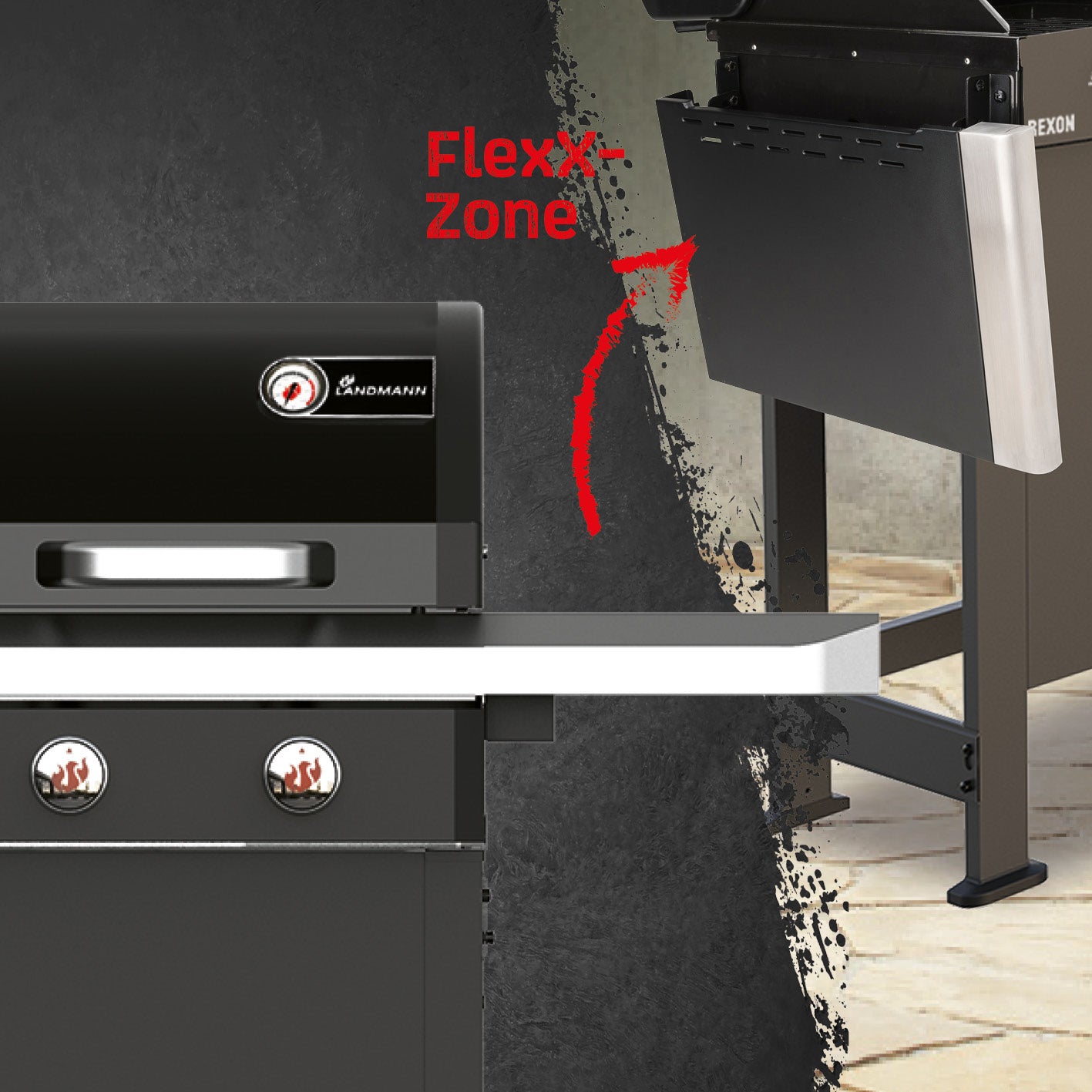 Gasgrill Rexon 2.0 mit zwei stufenlos einstellbaren Edelstahl-Brennern und FlexX-Zone für vielseitiges Grillen.