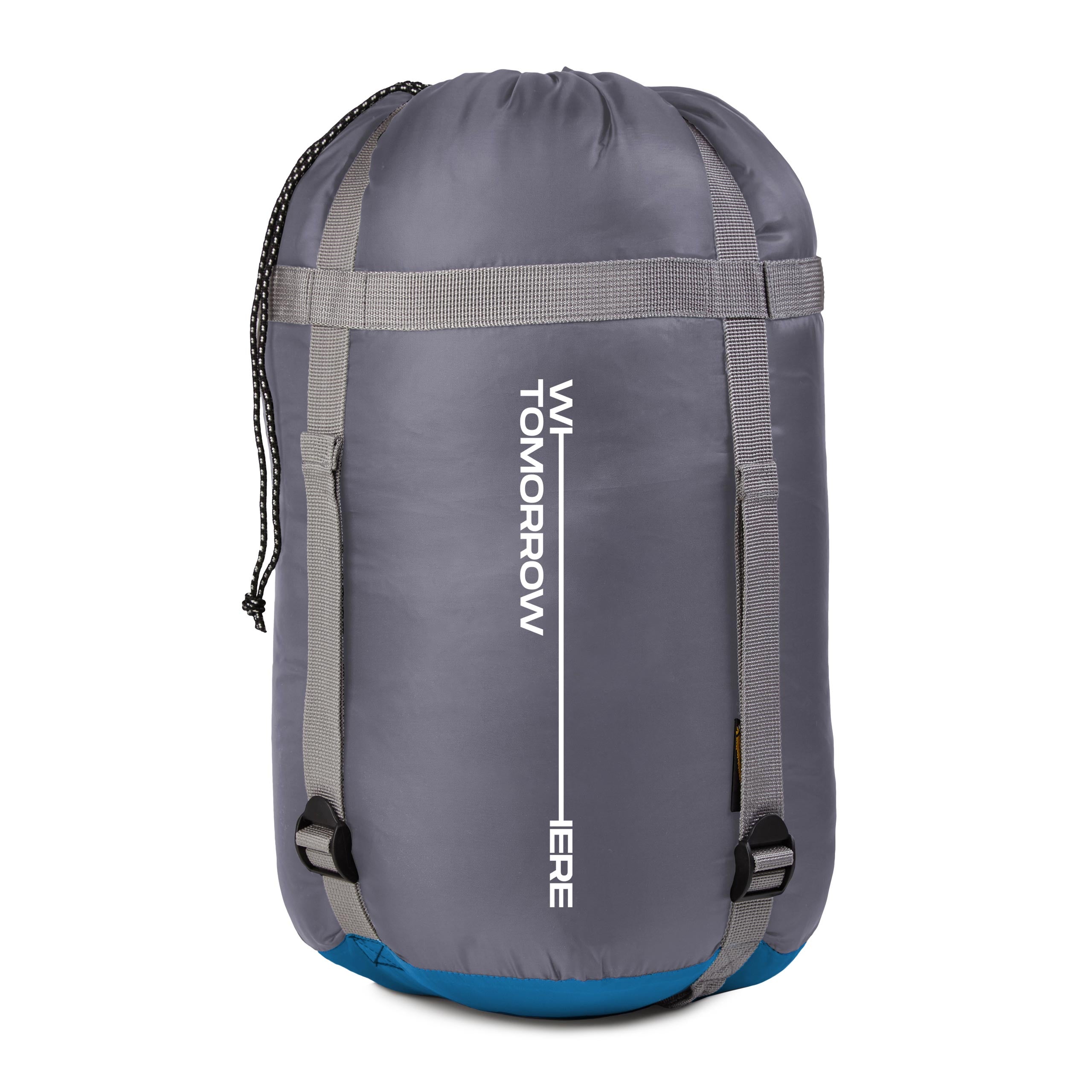 Camping Schlafsack Classic - Mumienschlafsack mit Tasche, 230 x 80 x 55 cm, blau, wasserabweisend und atmungsaktiv.