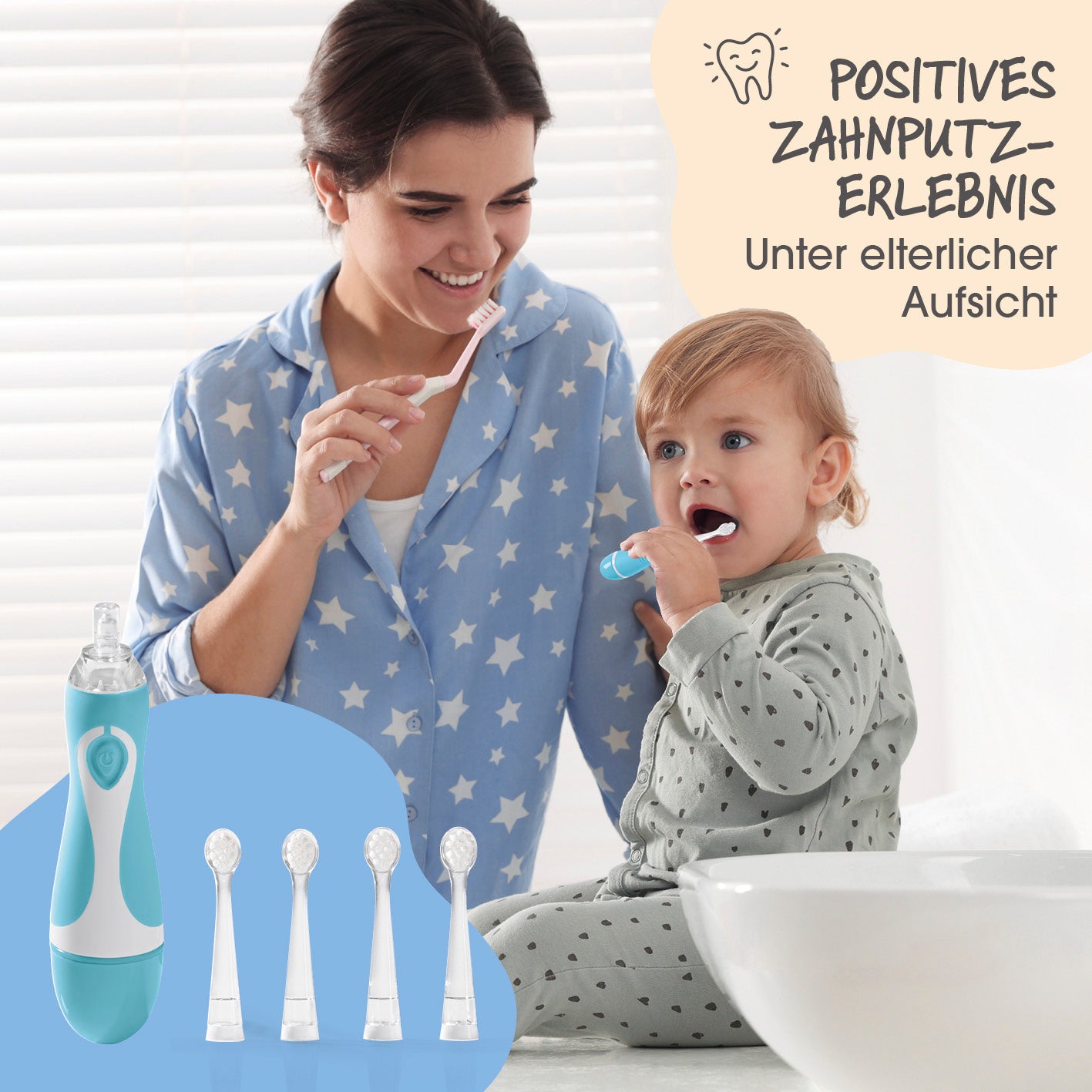 Elektrische Kinder-Zahnbürste mit Smart Timer - Ab 6 Monate* - Blau/Weiß mit Elternaufsicht für ein positives Zahnputzerlebnis.