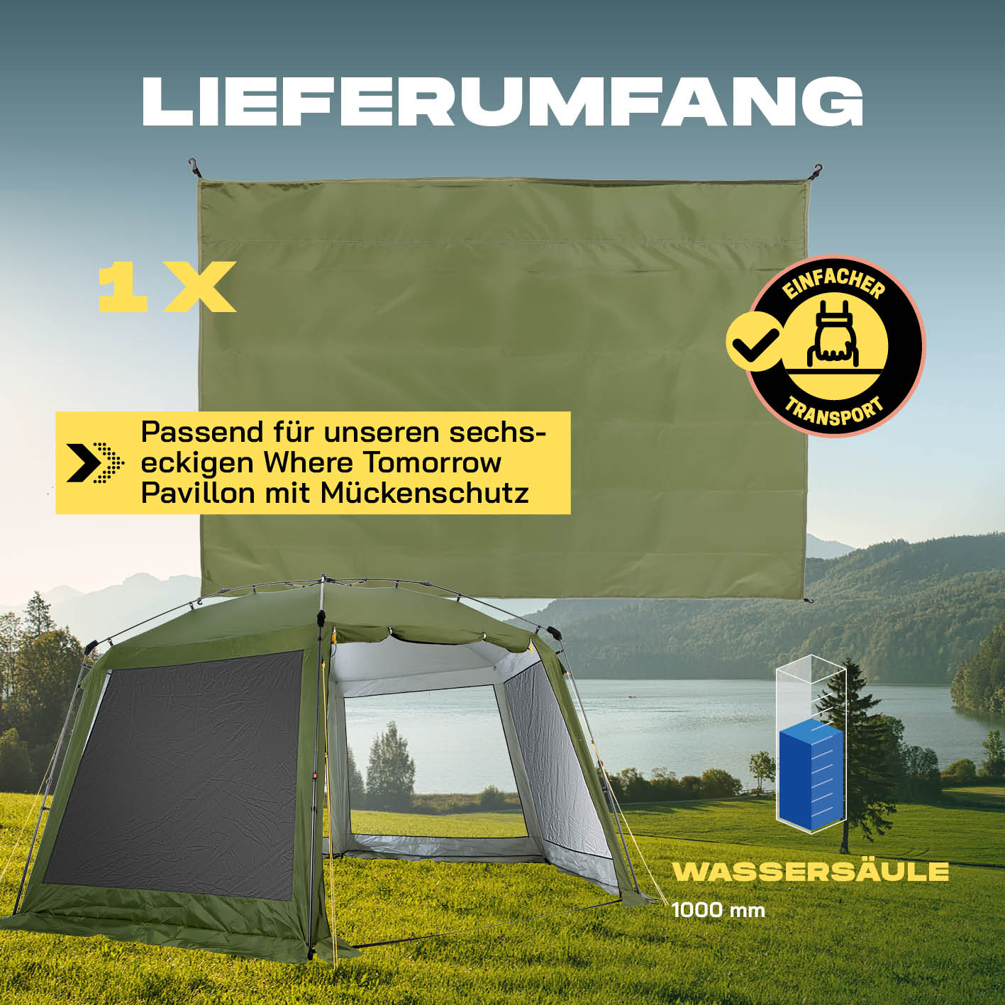 Pop-up-Pavillon Seitenwand - Grün, blickdicht, wetterfest und UV-geschützt, passend für sechseckigen Where Tomorrow Pavillon.