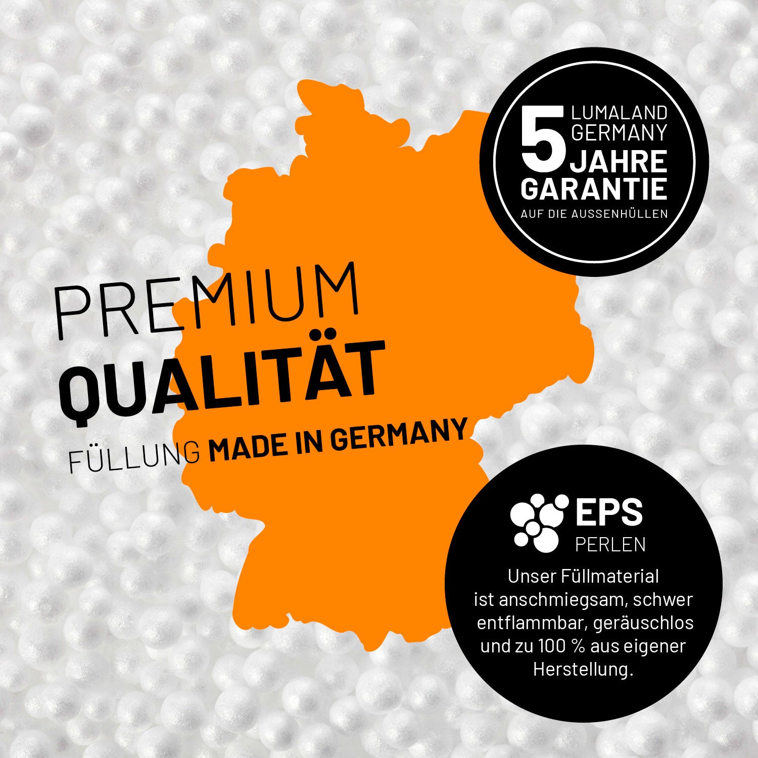 Luxury XL PLUS Sitzsack (220 L) mit hochwertiger, geruchsneutraler EPS Füllung Made in Germany und 5 Jahre Lumaland Garantie.