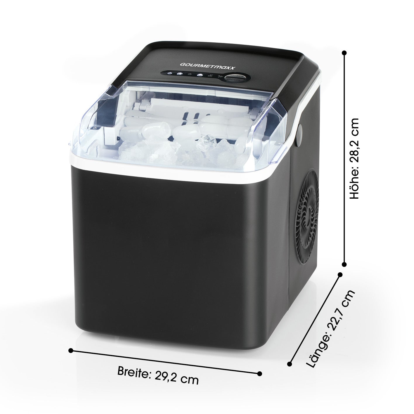 Moderner Eiswürfelbereiter mit 1,3-L-Wassertank und zwei Eiswürfelgrößen, schnell 9 Eiswürfel in 8 Minuten.