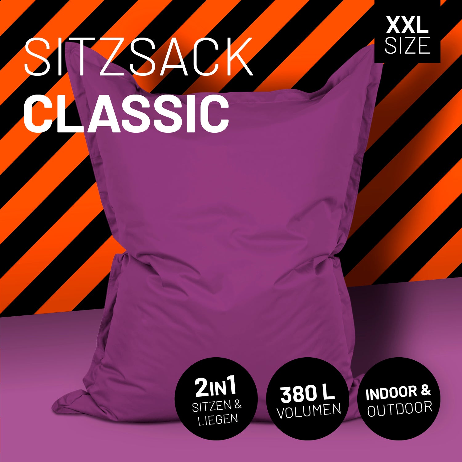 Sitzsack Classic XXL (380 L) - lila, indoor & outdoor, 2in1 Sitzen & Liegen, großes Volumen, robust und pflegeleicht.