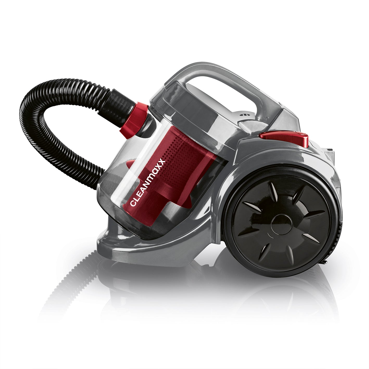CLEANmaxx Zyklon-Staubsauger 800W schwarz/rot mit beutelloser Zyklontechnologie und 2-Liter-Schmutzbehälter.