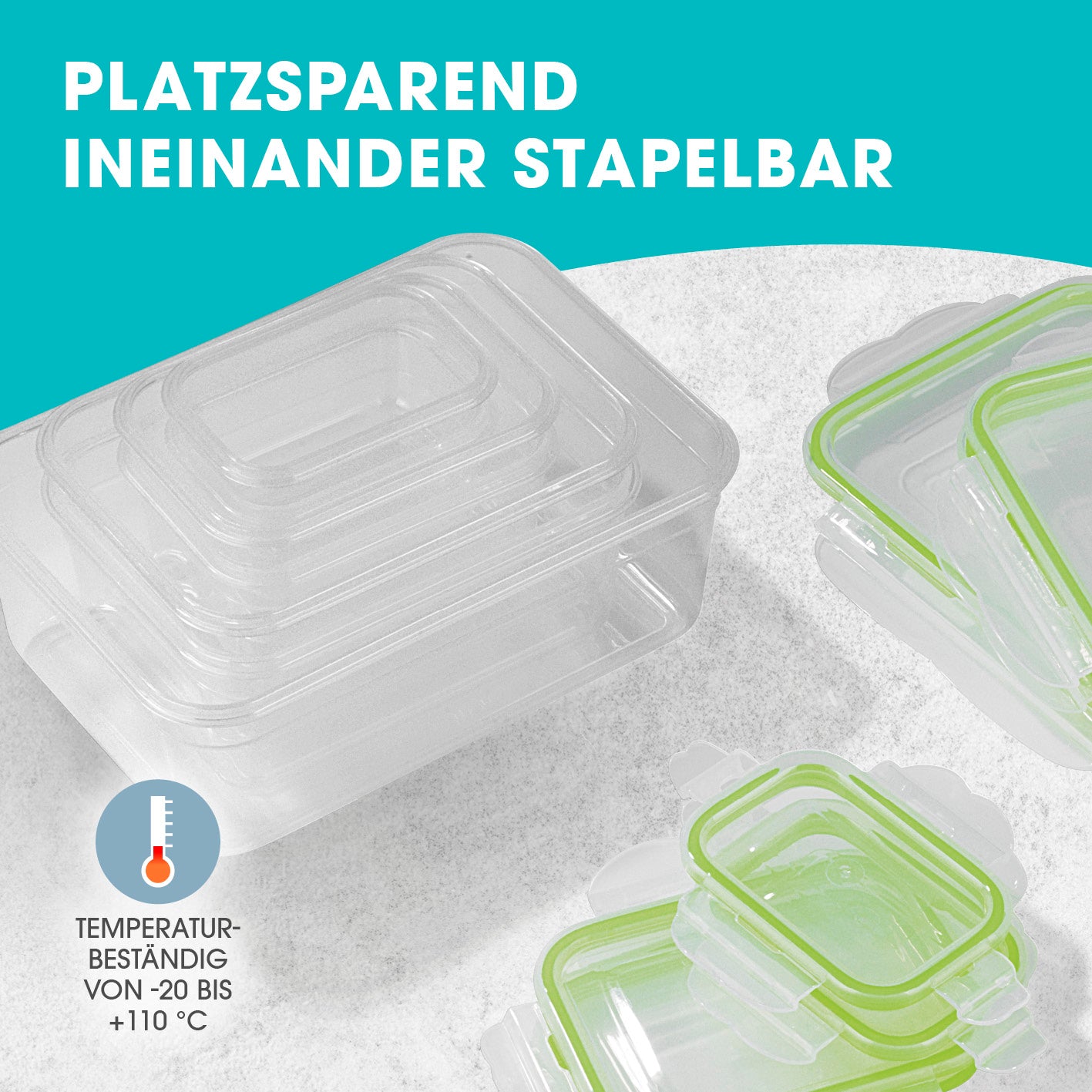 Frischhaltedosen Klick-it - 56-tlg., transparent, stapelbar, temperaturbeständig von -20 bis +110 °C, mit 4-fach Klick-Verschluss und Dichtungsring.