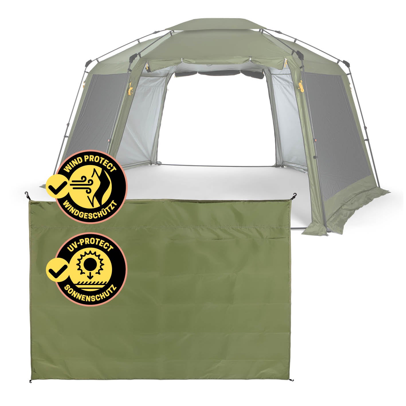 Pop-up-Pavillon Seitenwand - Grün, winddicht, UV-Schutz UPF50+, wasserfest, langlebiges Oxford-Polyester, einfache Montage mit 4 Eck-Haken.