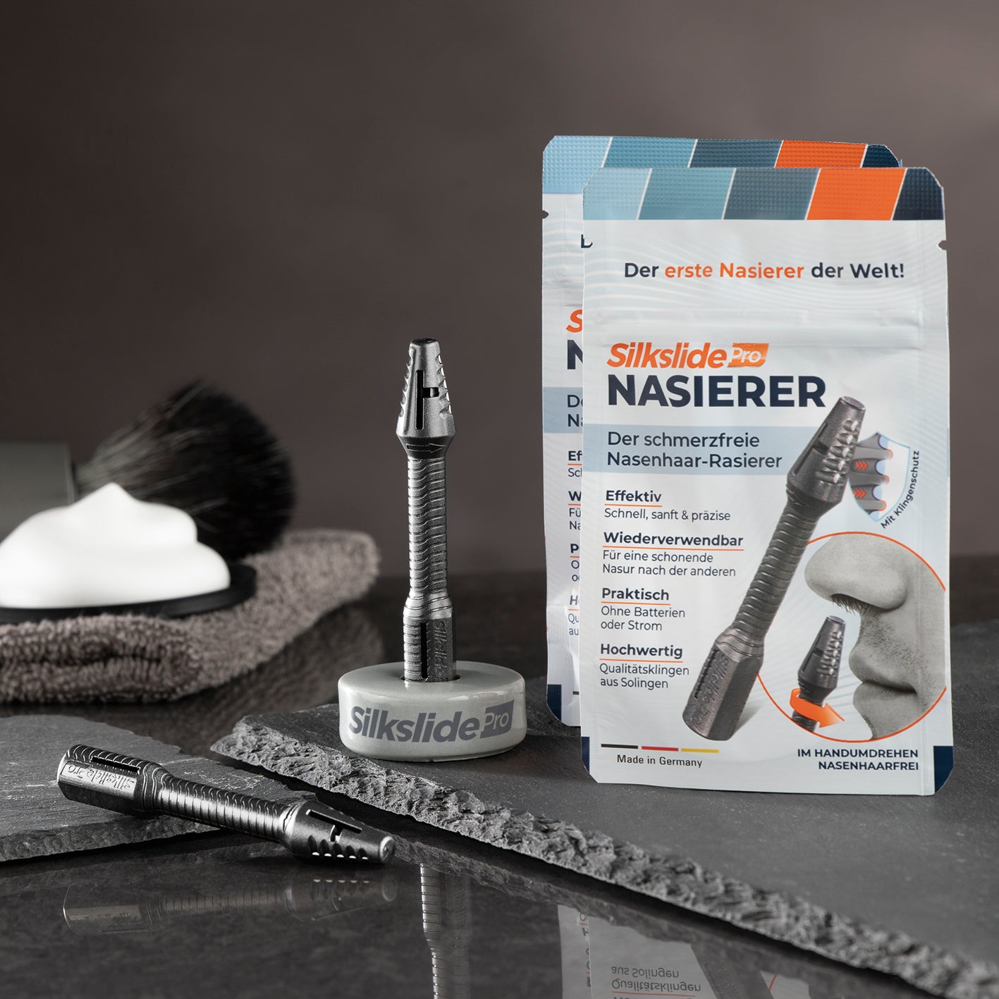 Nasenhaartrimmer - Nasierer inkl. Keramikständer, effektives, schmerzfreies und wiederverwendbares Nasenhaarschneiden ohne Batterien.