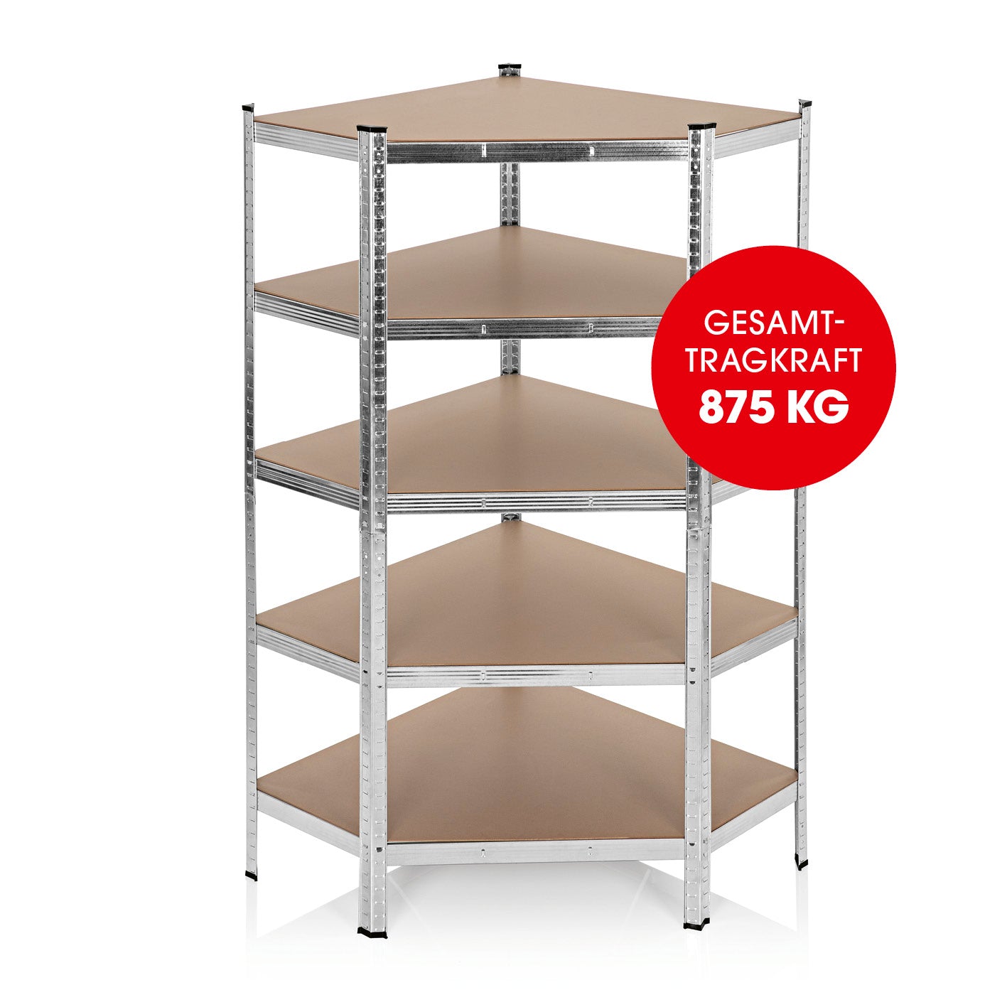 Schwerlast-Eckregal & Werkbank - 180 x 90 x 40 cm - 875 kg Traglast, 175 kg pro Ebene, Metallrahmen mit MDF-Platten, fünf Ebenen.