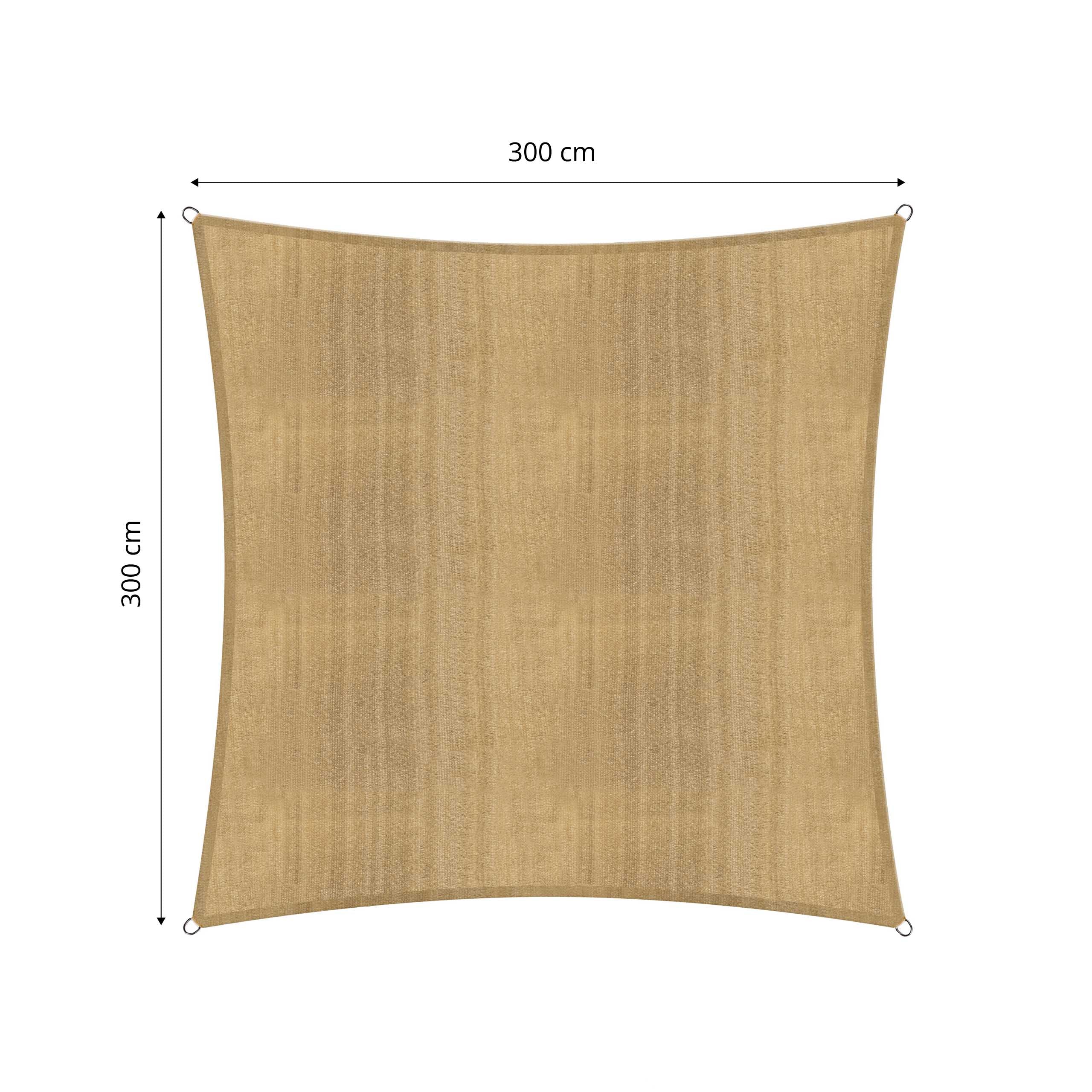 Sonnensegel 100% HDPE mit Stabilisator für UV-Schutz Quadrat 3 x 3 Meter Sand stabiles, reißfestes Sonnensegel mit Eckringen