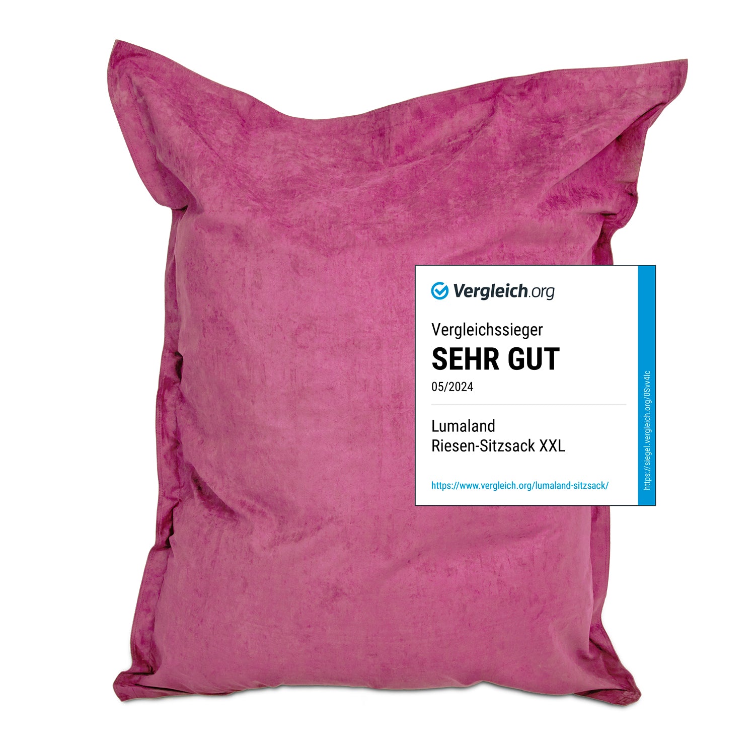 XXL Microvelours Sitzsack (380 L) - indoor - Pink von Lumaland, wasserfest, abziehbar, bequem für Wohnzimmer und Kinderzimmer.