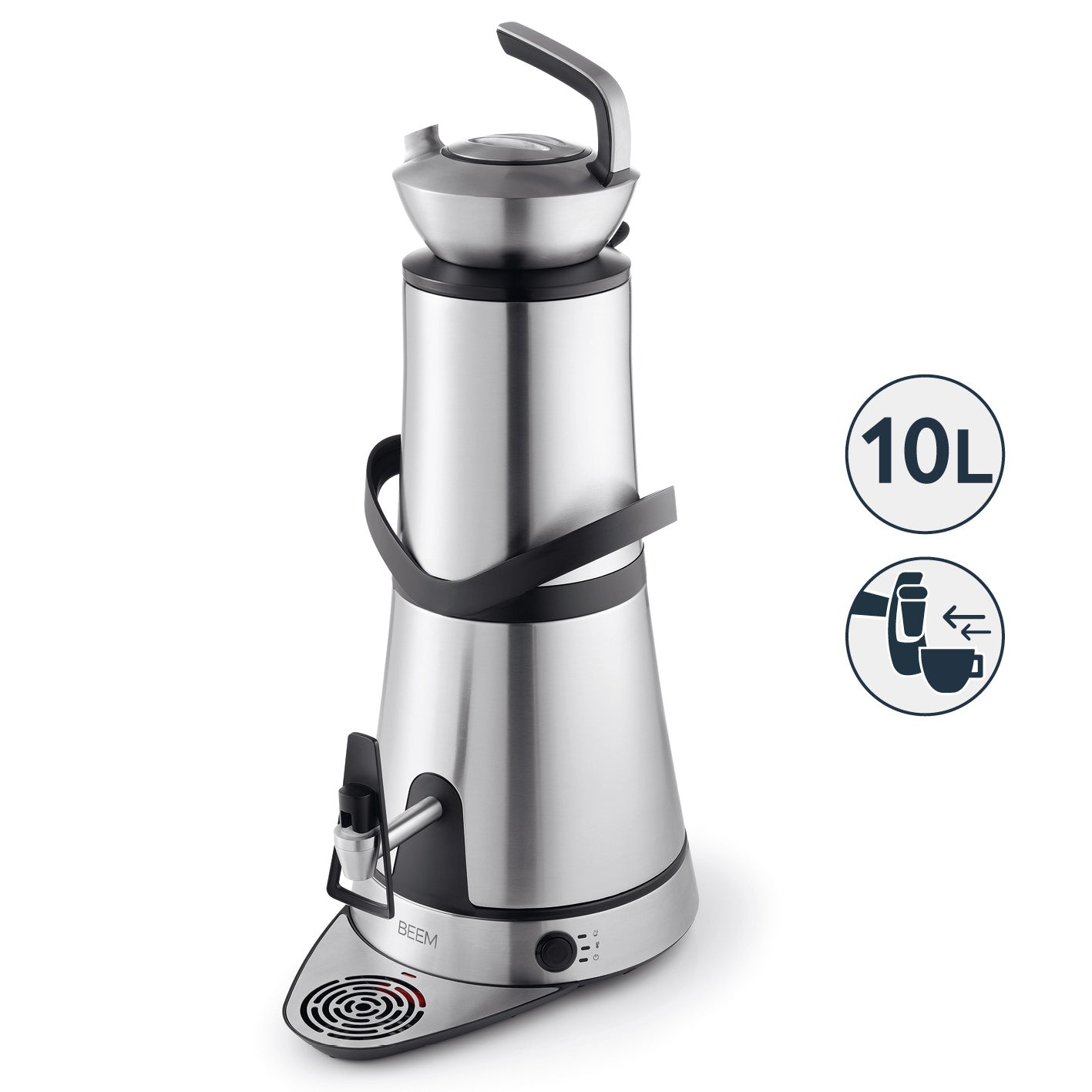 Samowar Amira mit Dispenser 10 l - Edelstahl, energieeffizient, mit Induktion und Spender für Heißwasserkomfort im Gastrobereich.