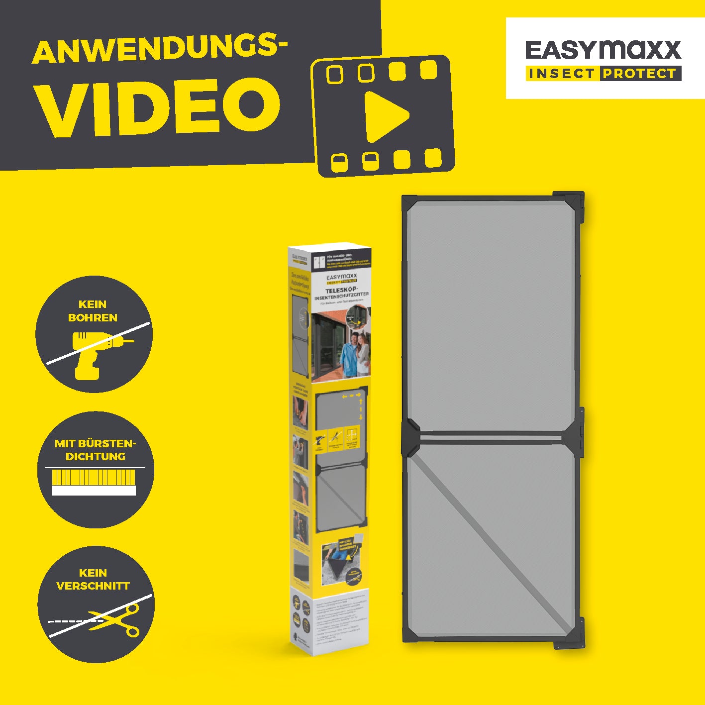Teleskop-Insektenschutzgitter Schwingtür – Grau mit Alurahmen, Bürstendichtung, einfache Montage ohne Bohren und zuschneiden, Schutz vor Insekten.