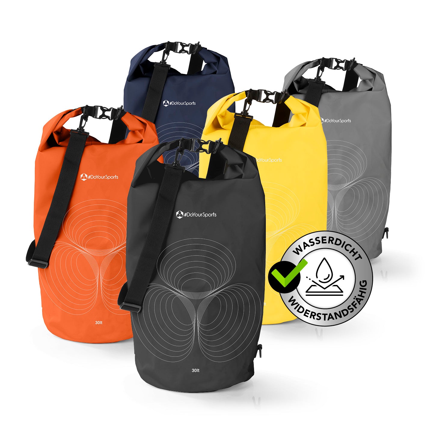 Dry Bag 30L - Schwarz, wasserdichter, robuster Outdoor-Rucksack mit verstellbarem Schultergurt und Rolltop-Verschluss für sichere Aufbewahrung.
