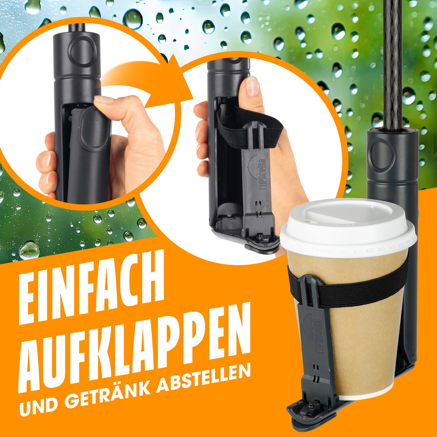 Regenschirm mit Getränkehalter - 2er-Set mit einfachem Klappmechanismus für schnellen Getränkehalter an jedem Griff.