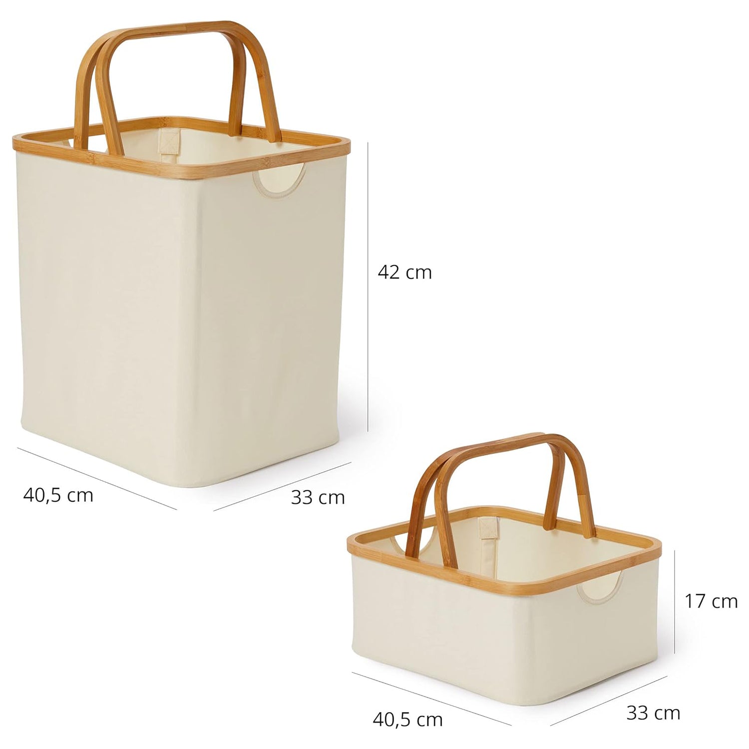 Bambus-Rahmen-Aufbewahrungskorb - 2er-Set beige, faltbar mit Bambushenkel, praktische Größe für vielseitige Aufbewahrung.
