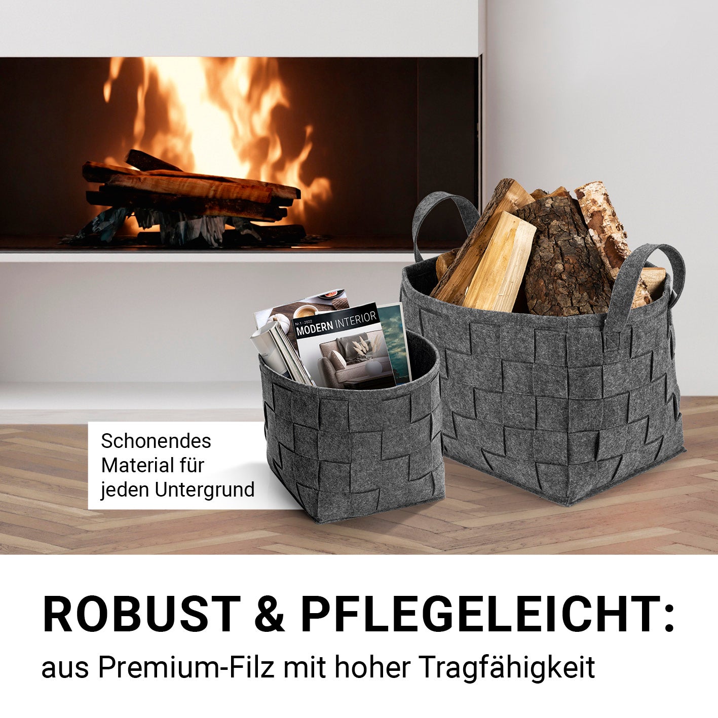 Filz-Aufbewahrungstasche L - 40 x 30 x 30 cm - Dunkelgrau, strapazierfähig, faltbar, mit Tragegriffen, schont Böden, vielseitig im Haushalt nutzbar.