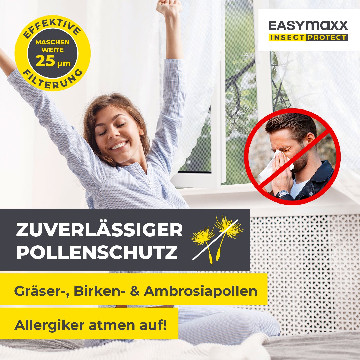 Insekten- & Pollenschutzgitter mit Magnetbefestigung - 2er-Set schützt zuverlässig vor Insekten und Pollen bei einfacher Montage.