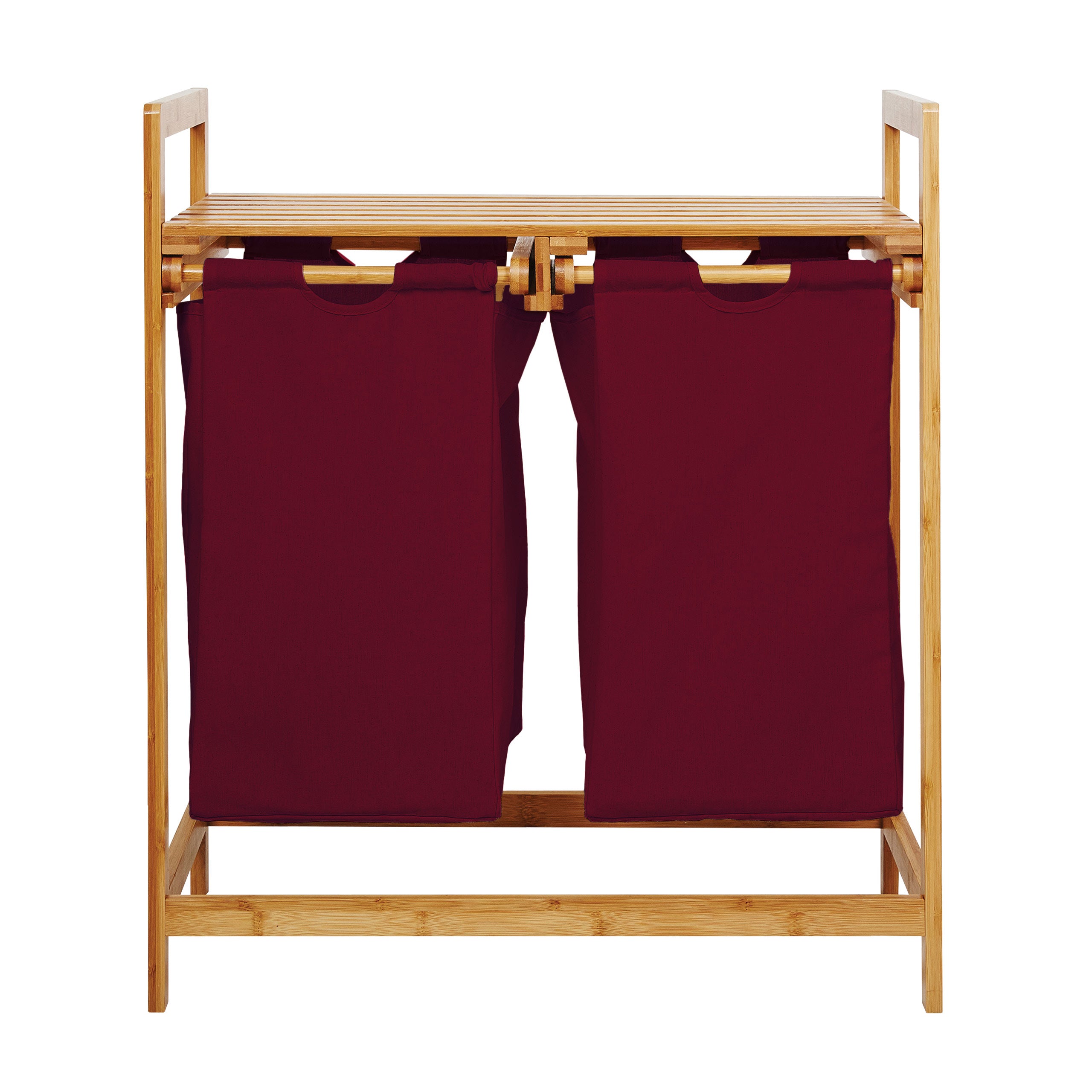 Bambus Wäschekorb mit 2 ausziehbaren Wäschesäcken in Dunkelrot, 73 x 64 x 33 cm, stilvoll und pflegeleicht.