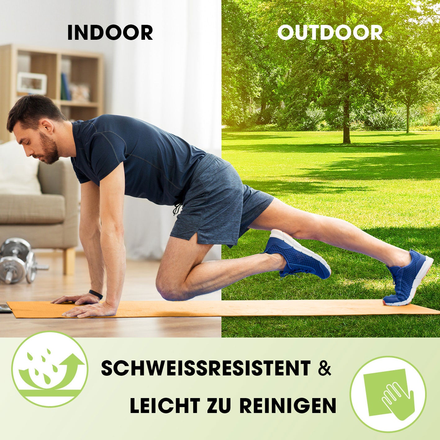 Fitness- und Gymnastikmatte - 190 x 100 x 1 cm - Grün, rutschfest, schweißresistent, ideal für Indoor- und Outdoor-Workouts.