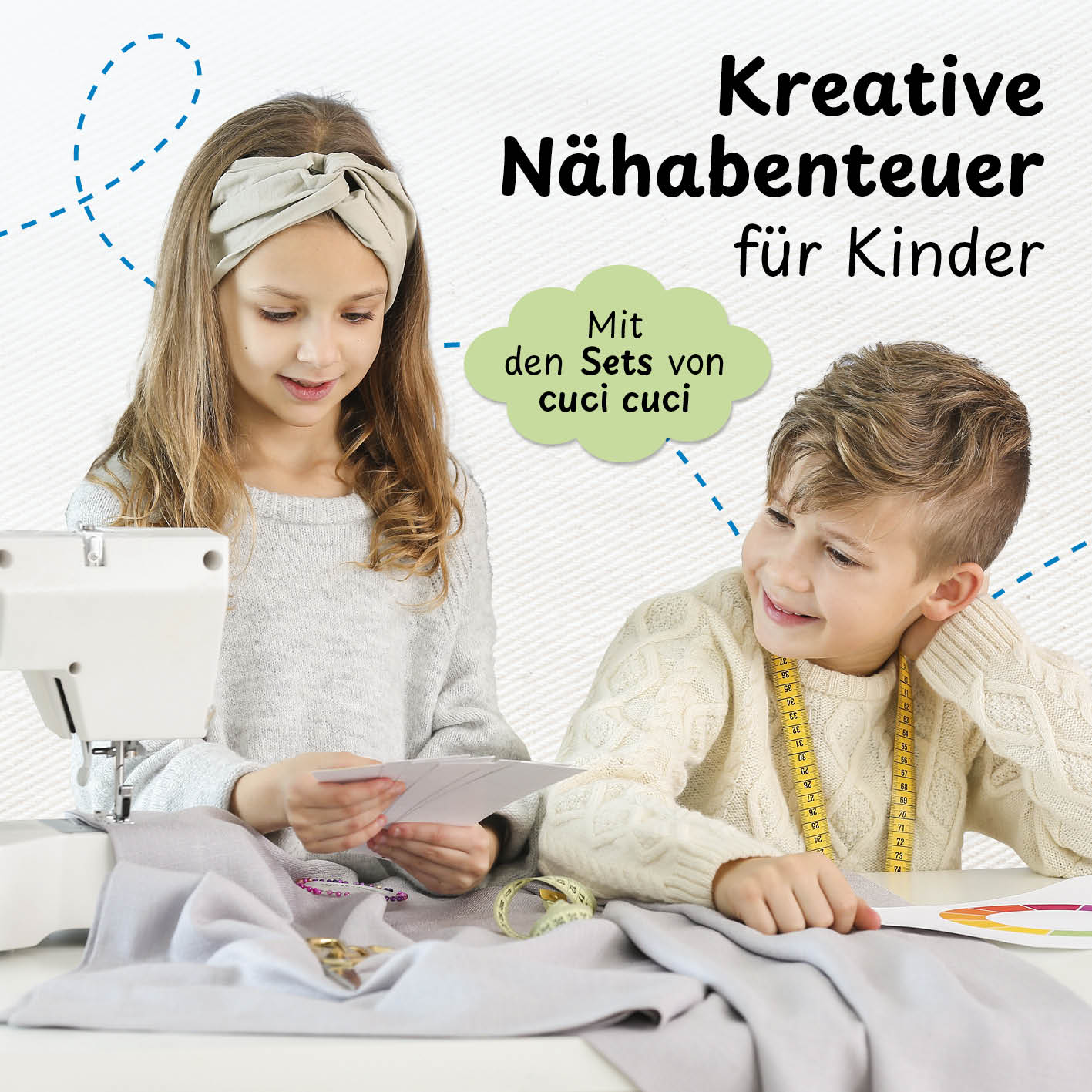 Kinder lernen mit dem Näh-Baukastenset Motiv Herz Liebling spielerisch das Nähen an der Nähmaschine von cuci cuci.