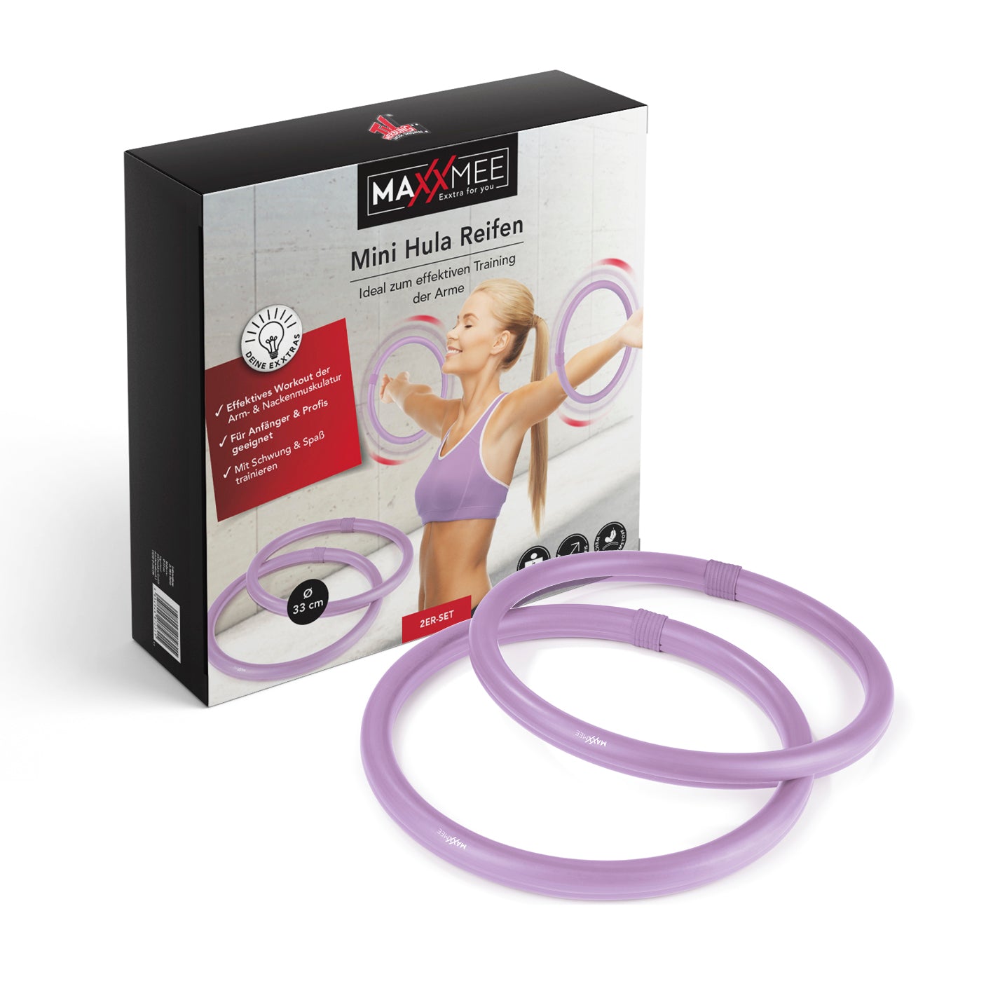 Hula Hoop Reifen für die Arme - 2er-Set lila, formstabil, mit Schaumstoff, ideal für Arm- und Nackenmuskulatur Training