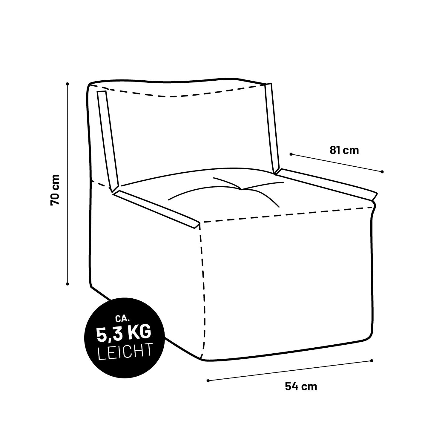 Sitzsack-Sofa Mittelstück (200 L) Navyblau, leicht, 70x81x54 cm, modular, indoor & outdoor, mit stabilem, pflegeleichtem Bezug.
