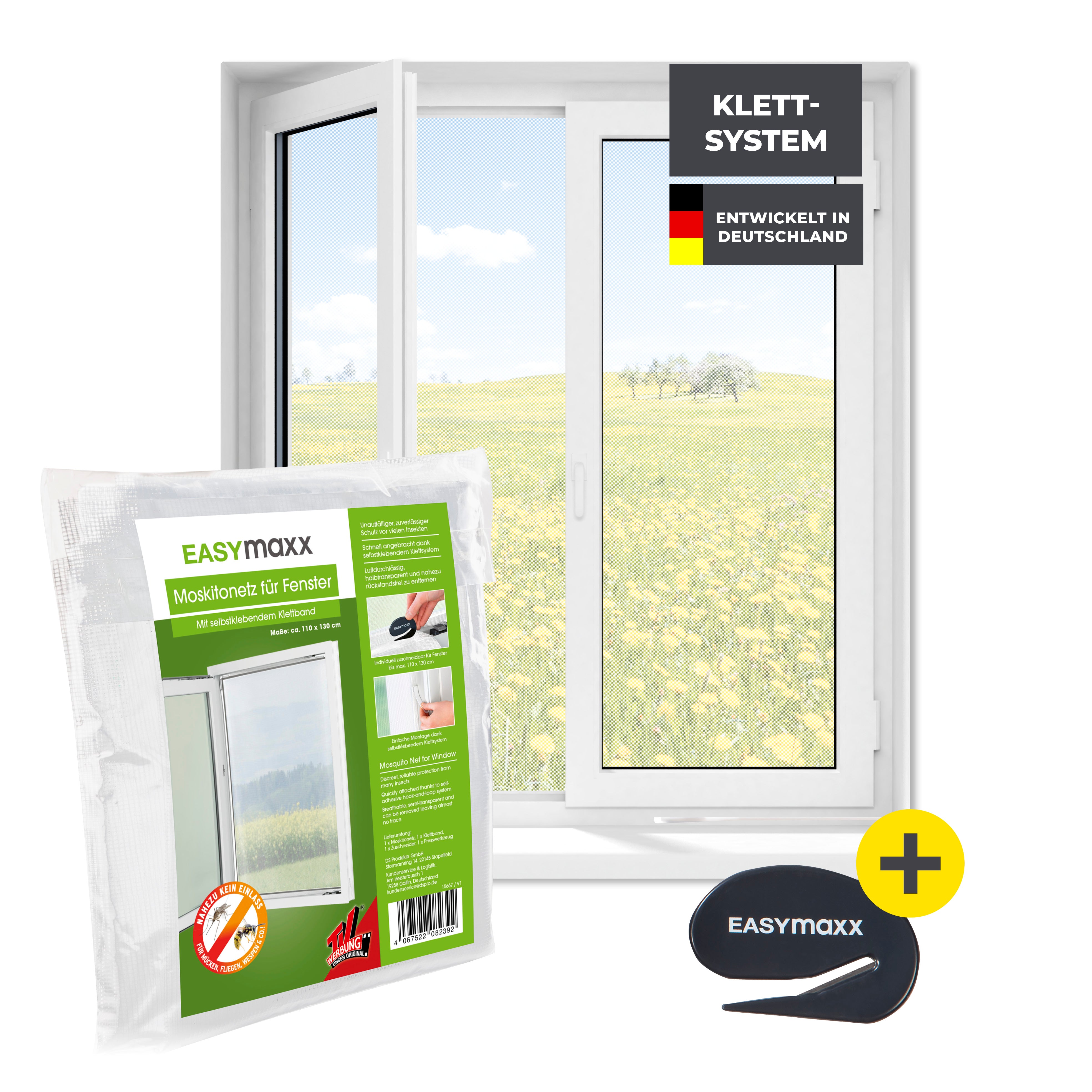 Moskitonetz für Fenster mit selbstklebendem Klettband 110x130 cm Weiß, einfacher Schutz vor Insekten ohne Bohren oder Werkzeug.