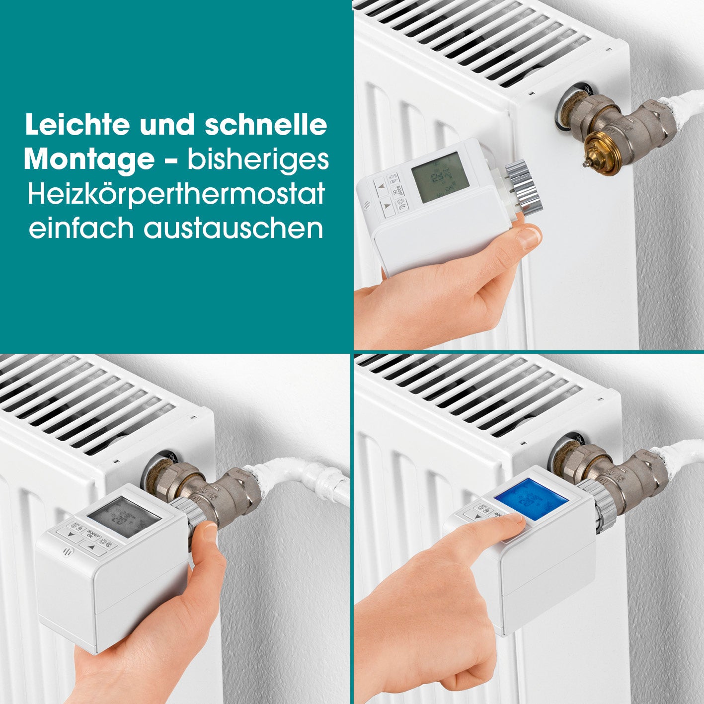 Heizkörperthermostat Digital mit einfacher Montage und programmierbarem, energiesparendem Temperaturregler für Heizkörper.