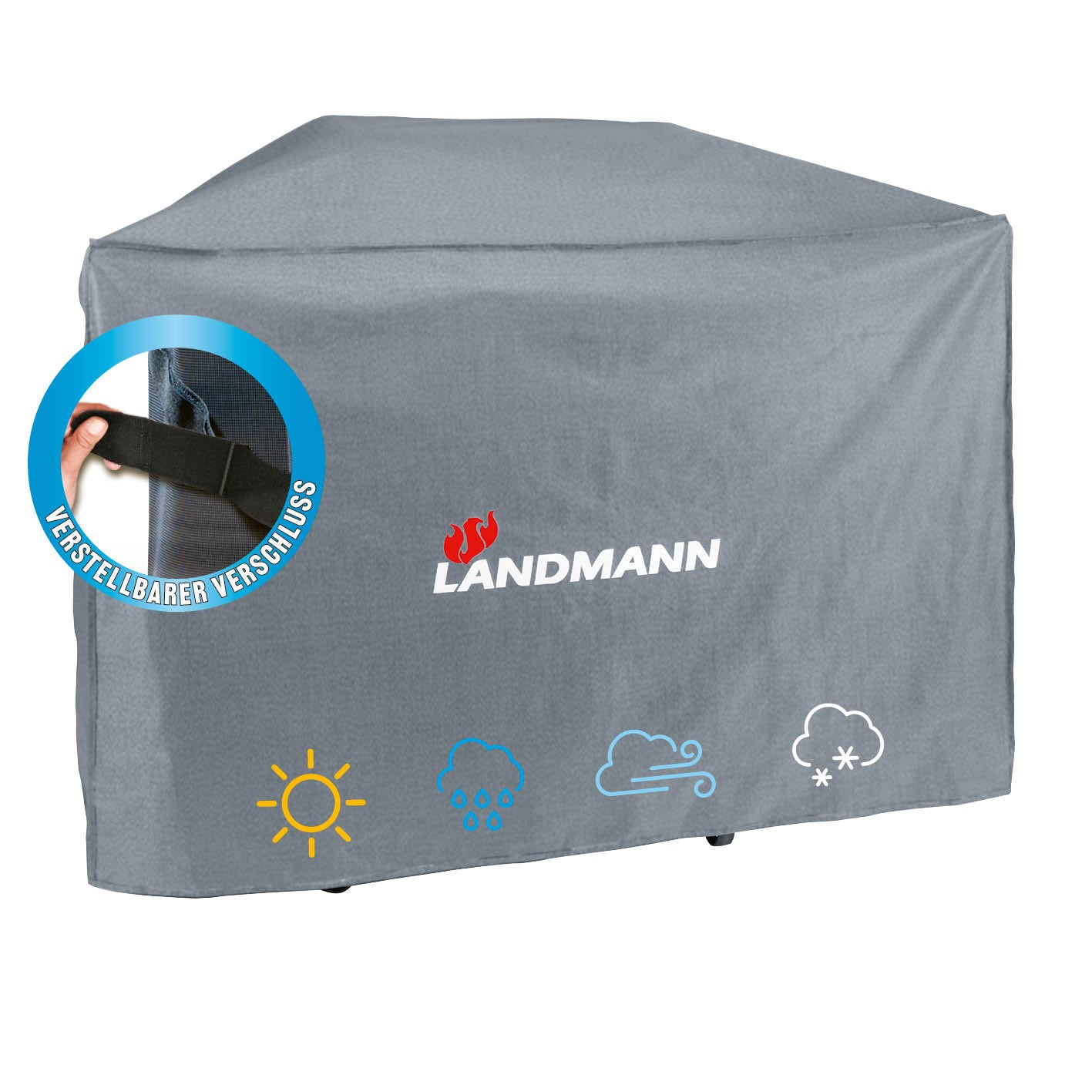 Wetterschutzhaube Premium - 181,5 x 112 x 62,5 cm - Grau aus robustem, wasserdichtem Polyester schützt Grill vor Wetter und Rost.