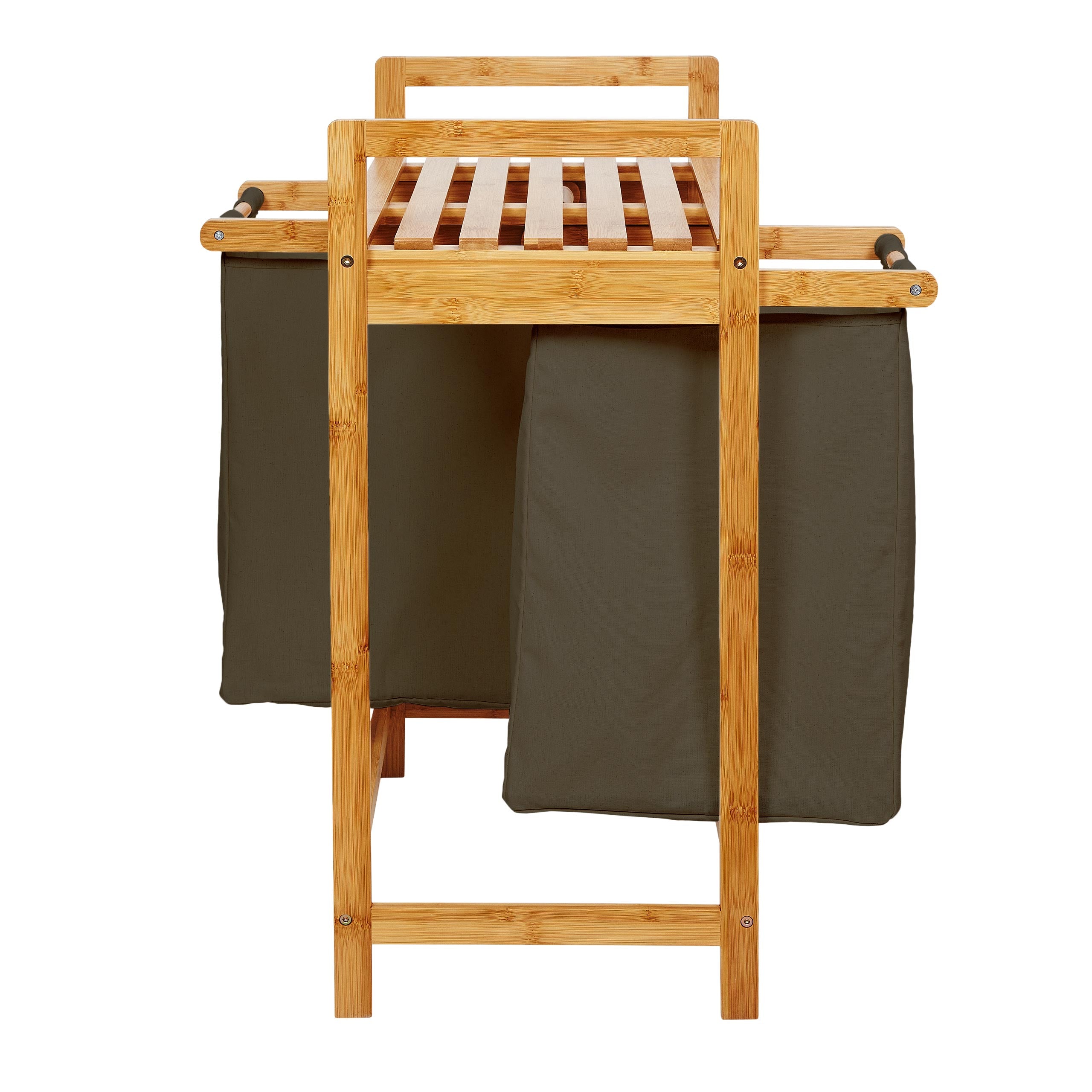 Bambus Wäschekorb mit 2 ausziehbaren Wäschesäcken - 73 x 64 x 33 cm - Oliv, stilvoll und pflegeleicht für mehr Ordnung.